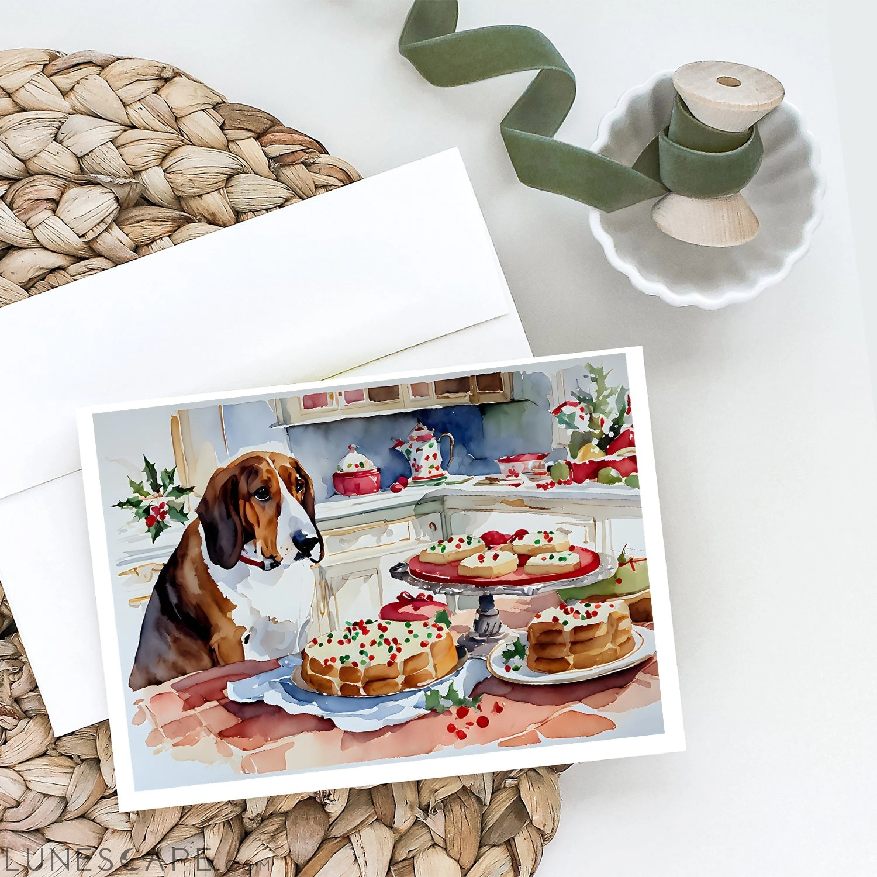 Basset Hound Christmas Cookies Greeting Cards Pack of 8 LUNESCAPE