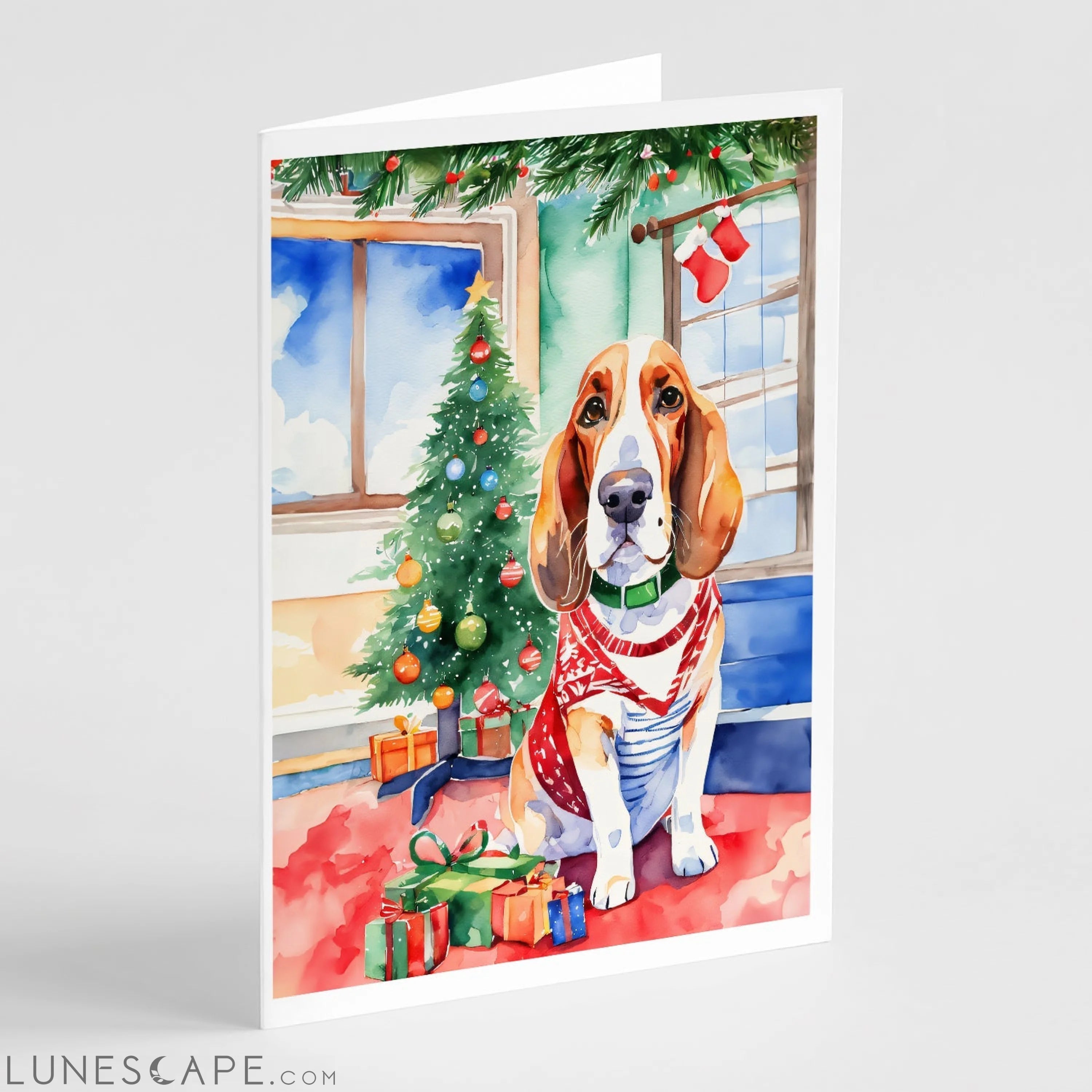Basset Hound Christmas Greeting Cards Pack of 8 LUNESCAPE
