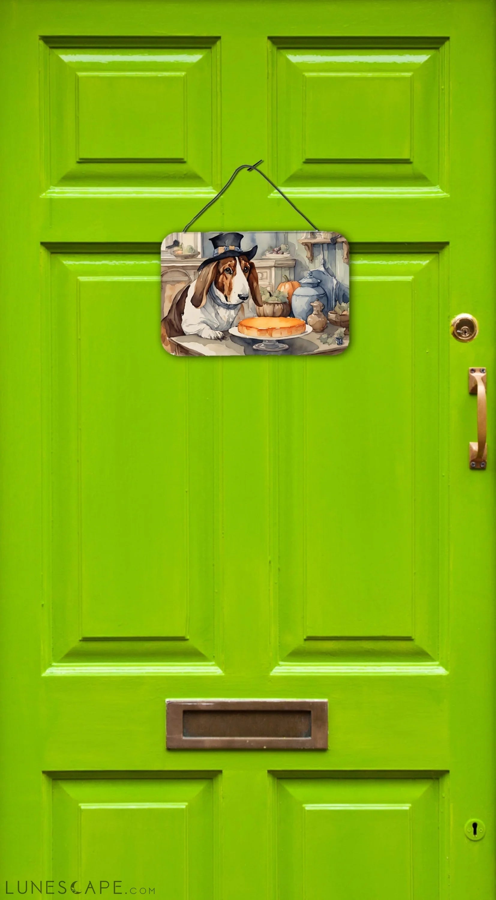Basset Hound Fall Kitchen Thanksgiving Pumpkins Wall or Door Hanging Prints LUNESCAPE