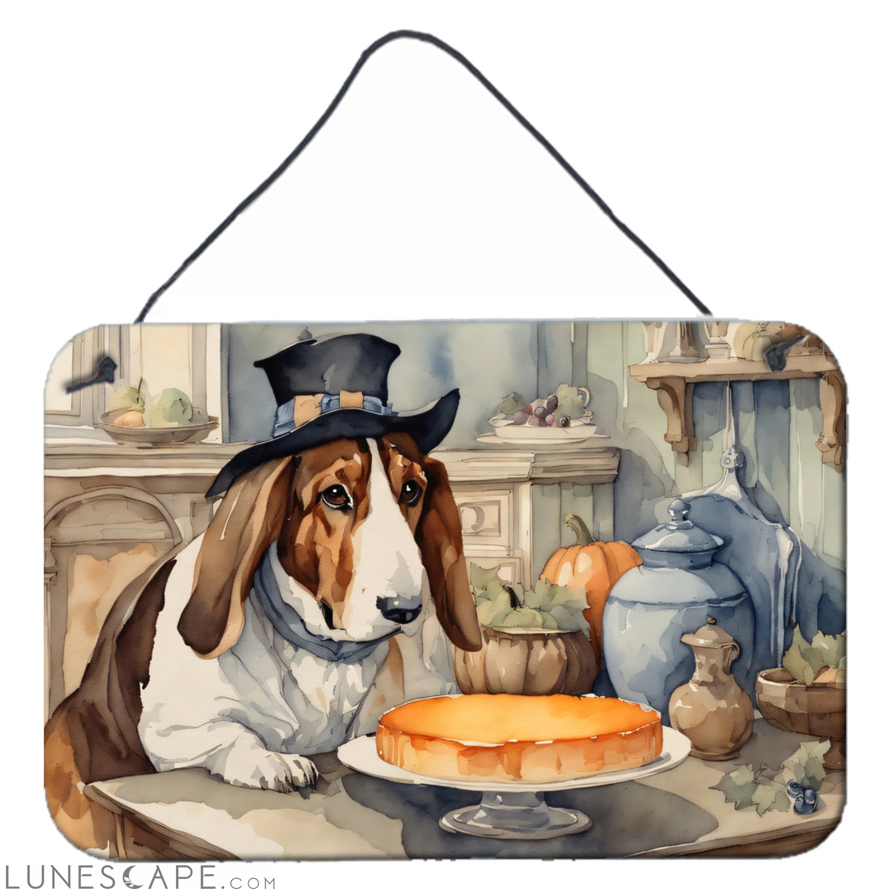Basset Hound Fall Kitchen Thanksgiving Pumpkins Wall or Door Hanging Prints LUNESCAPE