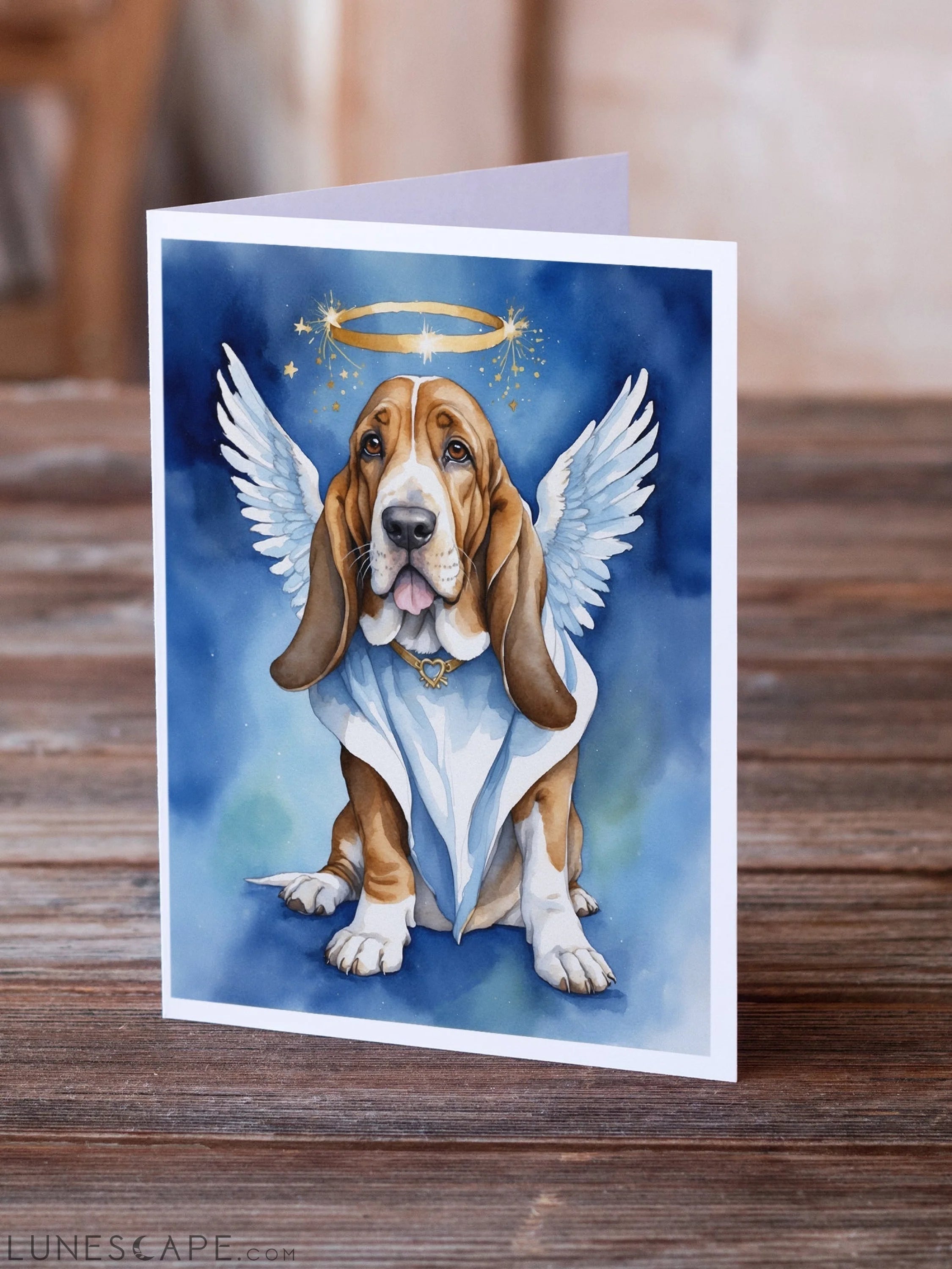 Basset Hound My Angel Greeting Cards Pack of 8 LUNESCAPE