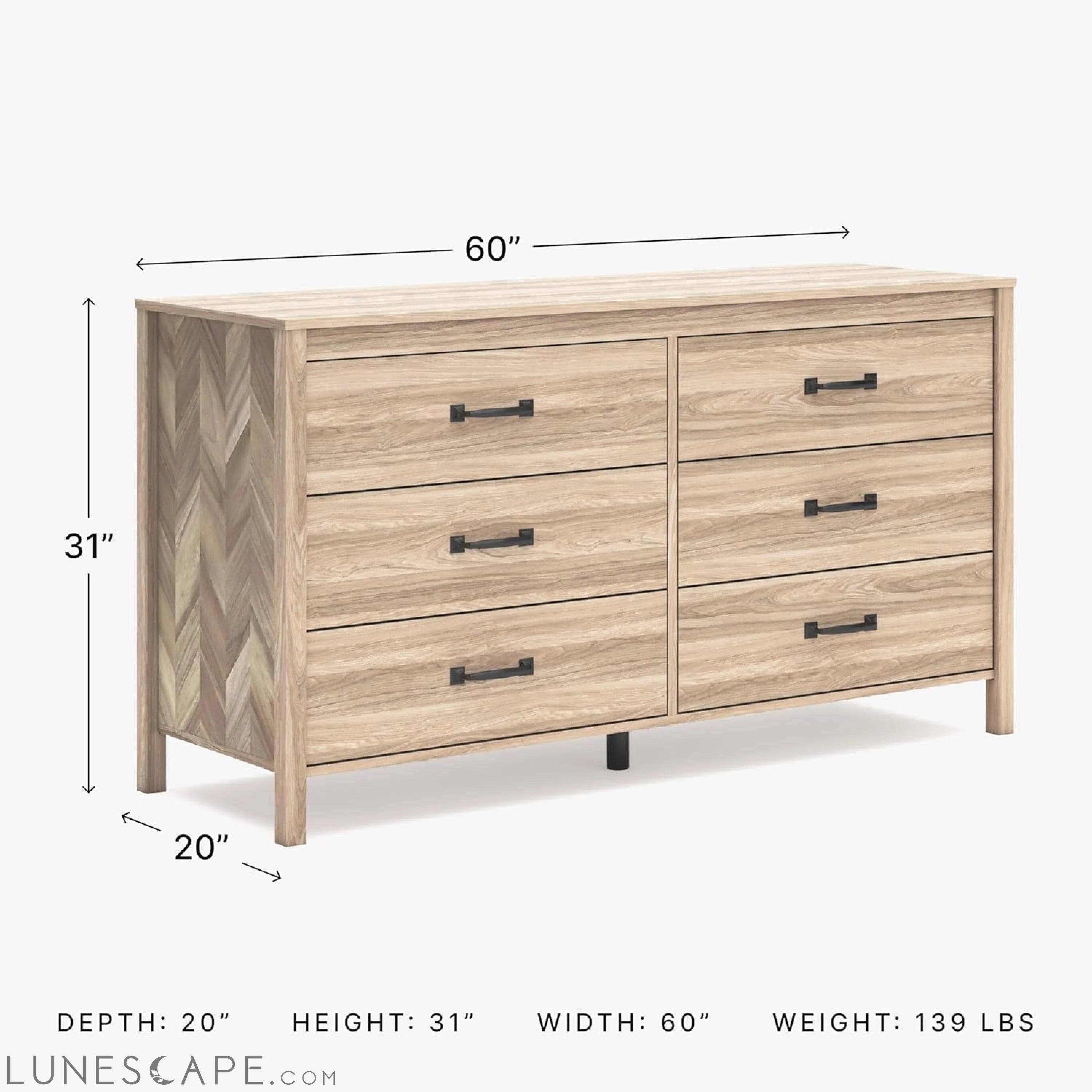 Battelle Mid-Century Modern 6 Drawer Dresser with Chevron Pattern and LUNESCAPE