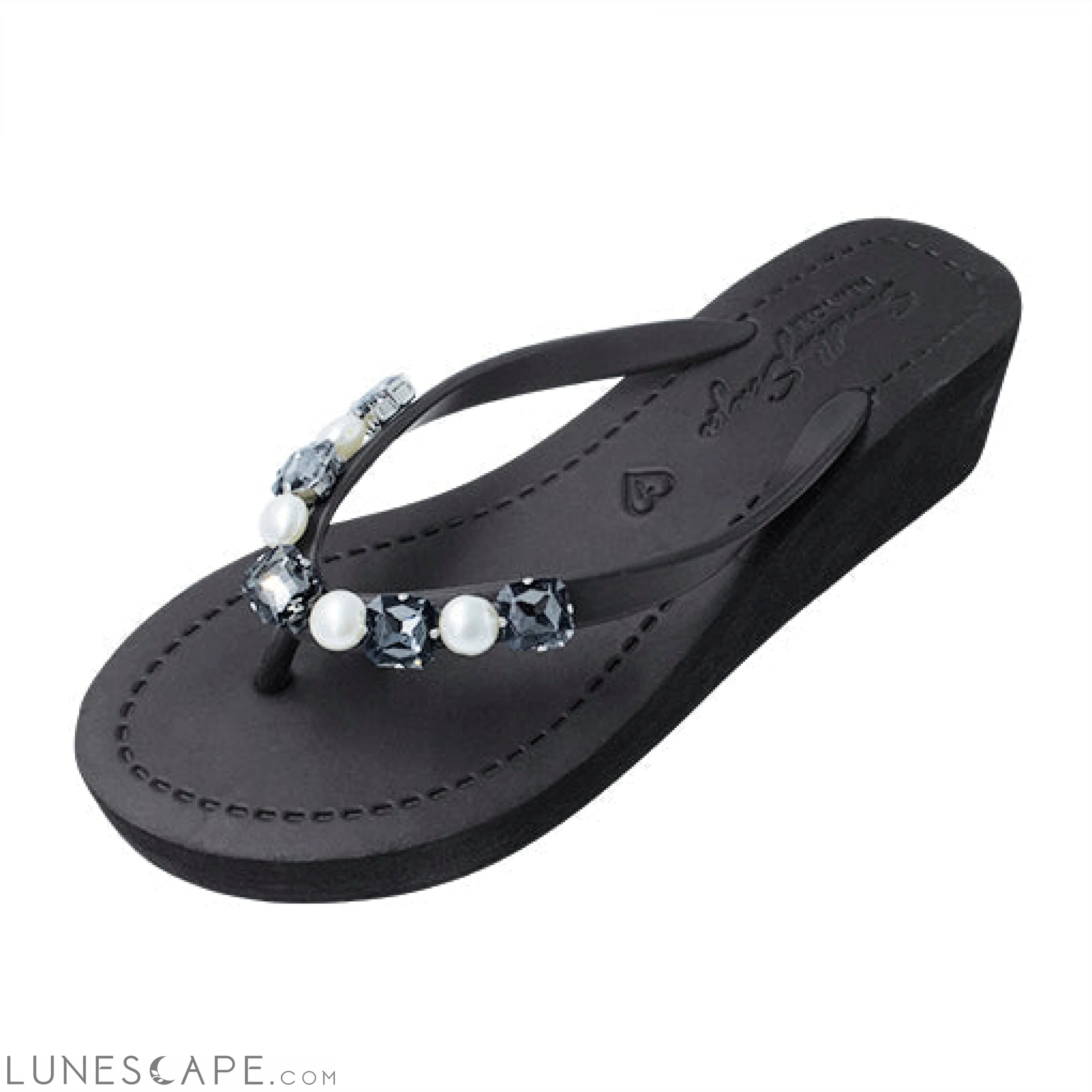 Beach Pearl - Crystal & Beads Mid Wedge Flip Flops Sandals LUNESCAPE