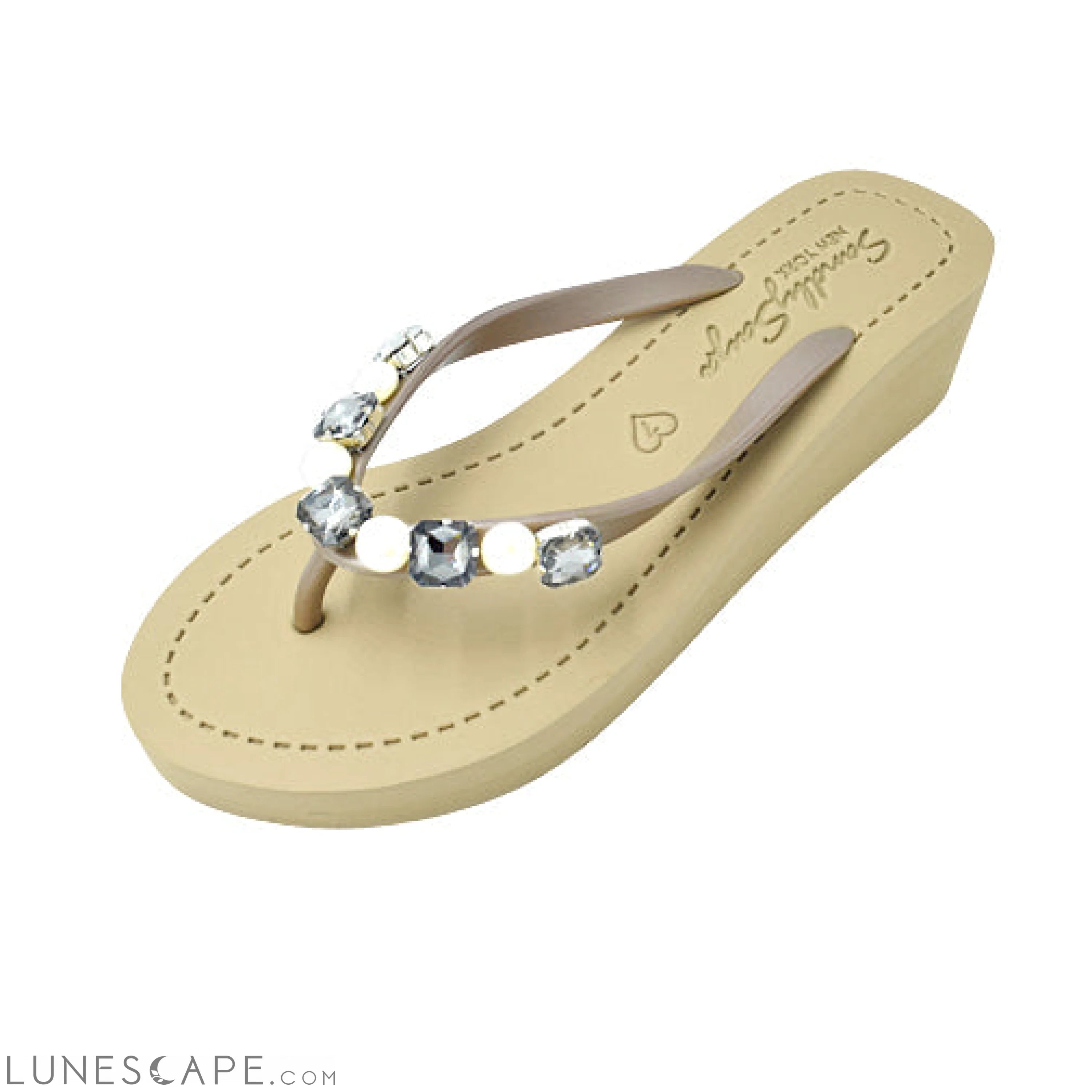 Beach Pearl - Crystal & Beads Mid Wedge Flip Flops Sandals LUNESCAPE