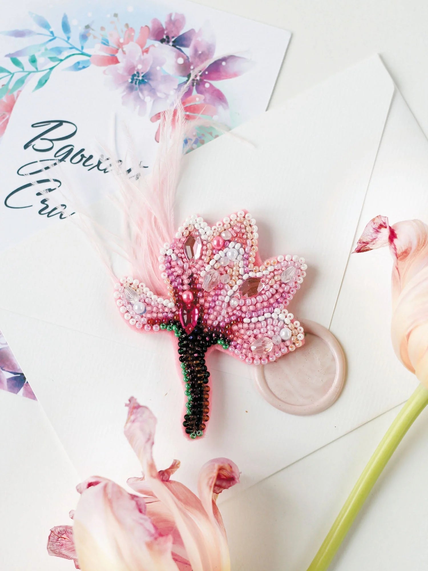 Bead Embroidery Decoration Kit Delicate magnolia LUNESCAPE