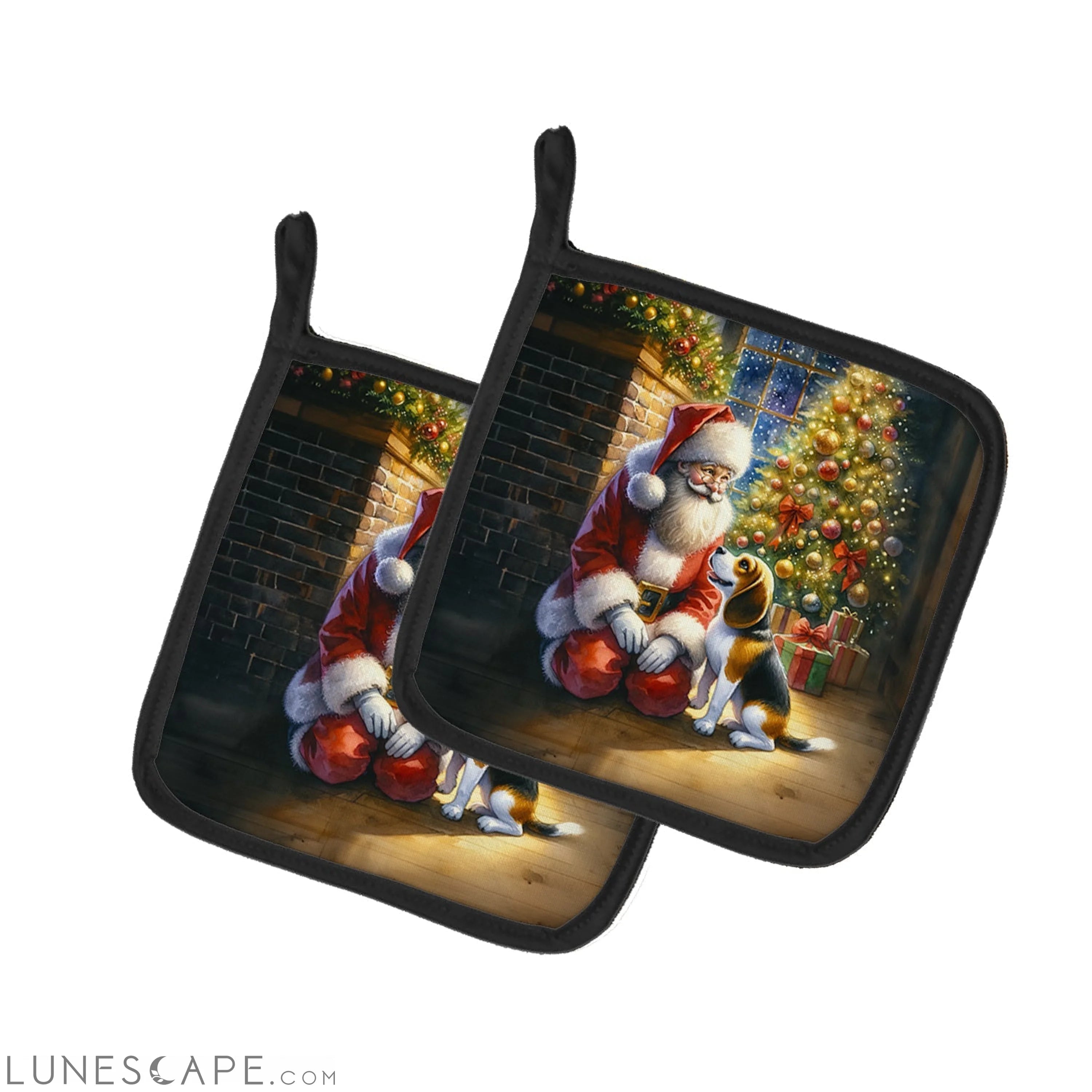 Beagle and Santa Claus Pair of Pot Holders LUNESCAPE