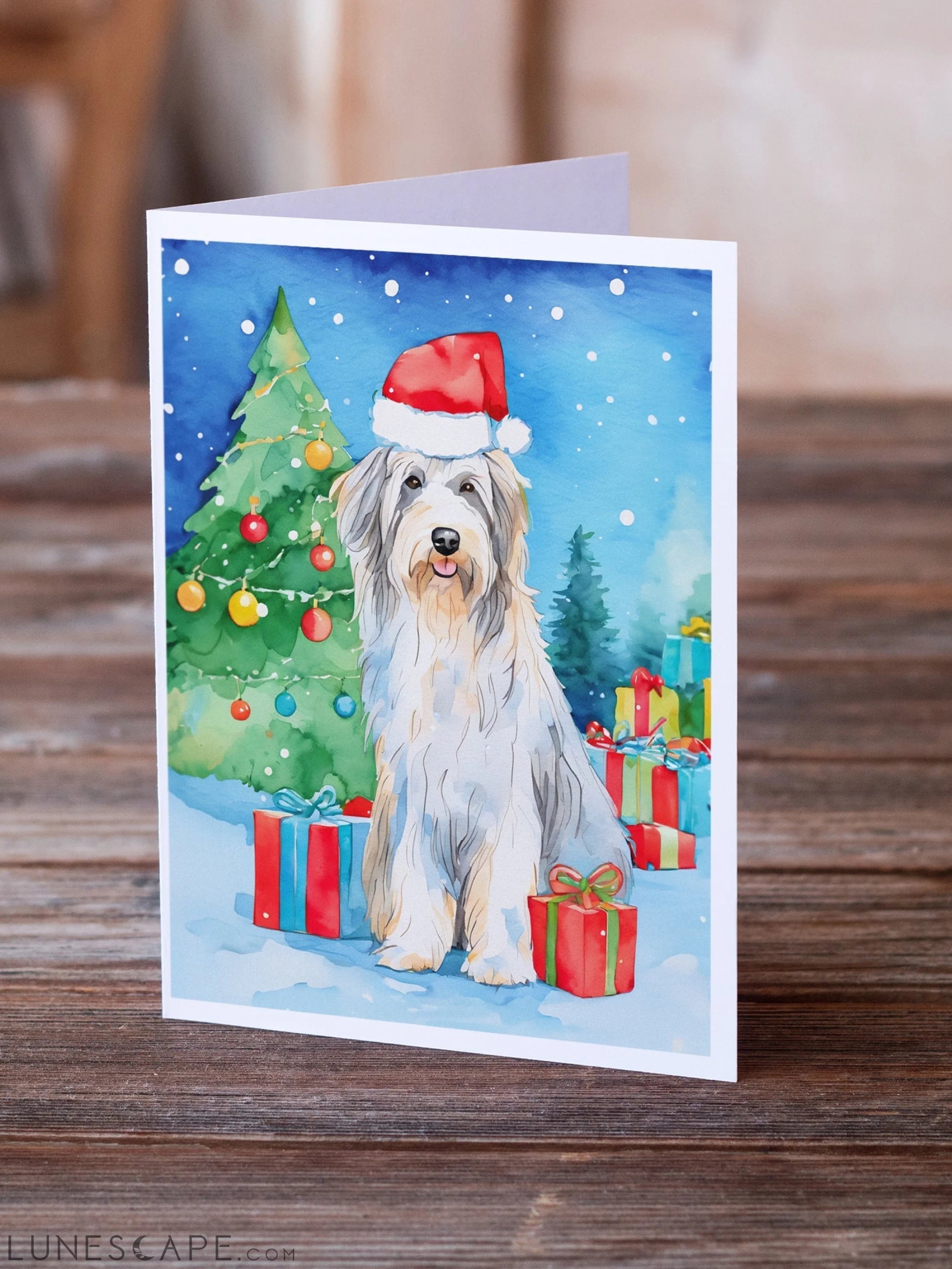 Bearded Collie Christmas Greeting Cards Pack of 8 LUNESCAPE