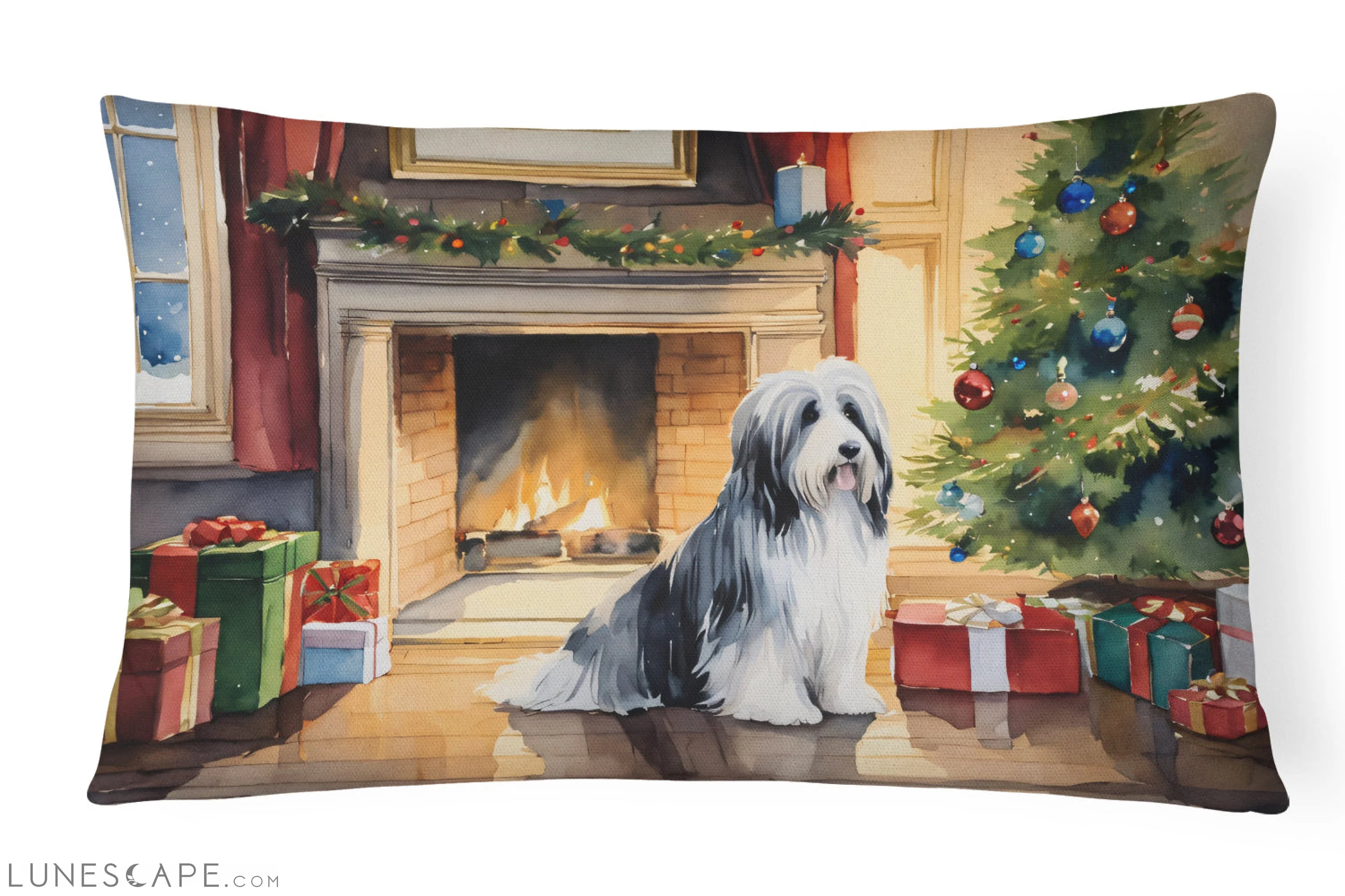 Bearded Collie Cozy Christmas Throw Pillow LUNESCAPE