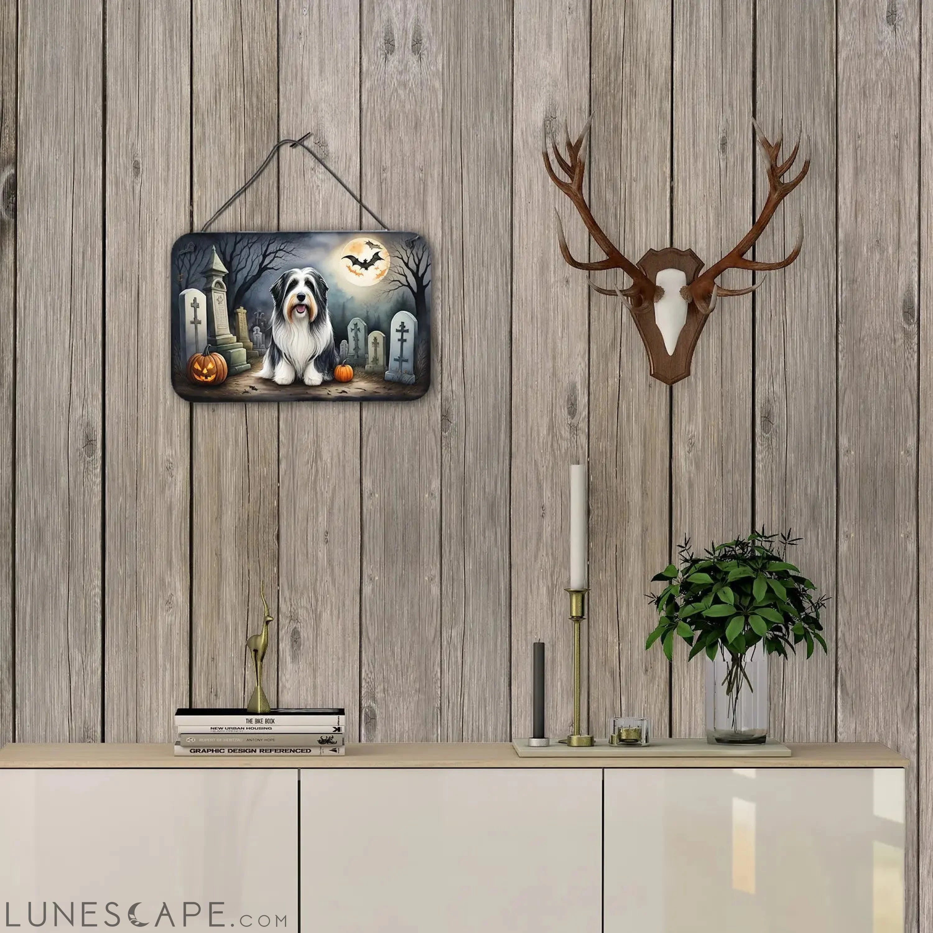 Bearded Collie Spooky Halloween Wall or Door Hanging Prints LUNESCAPE