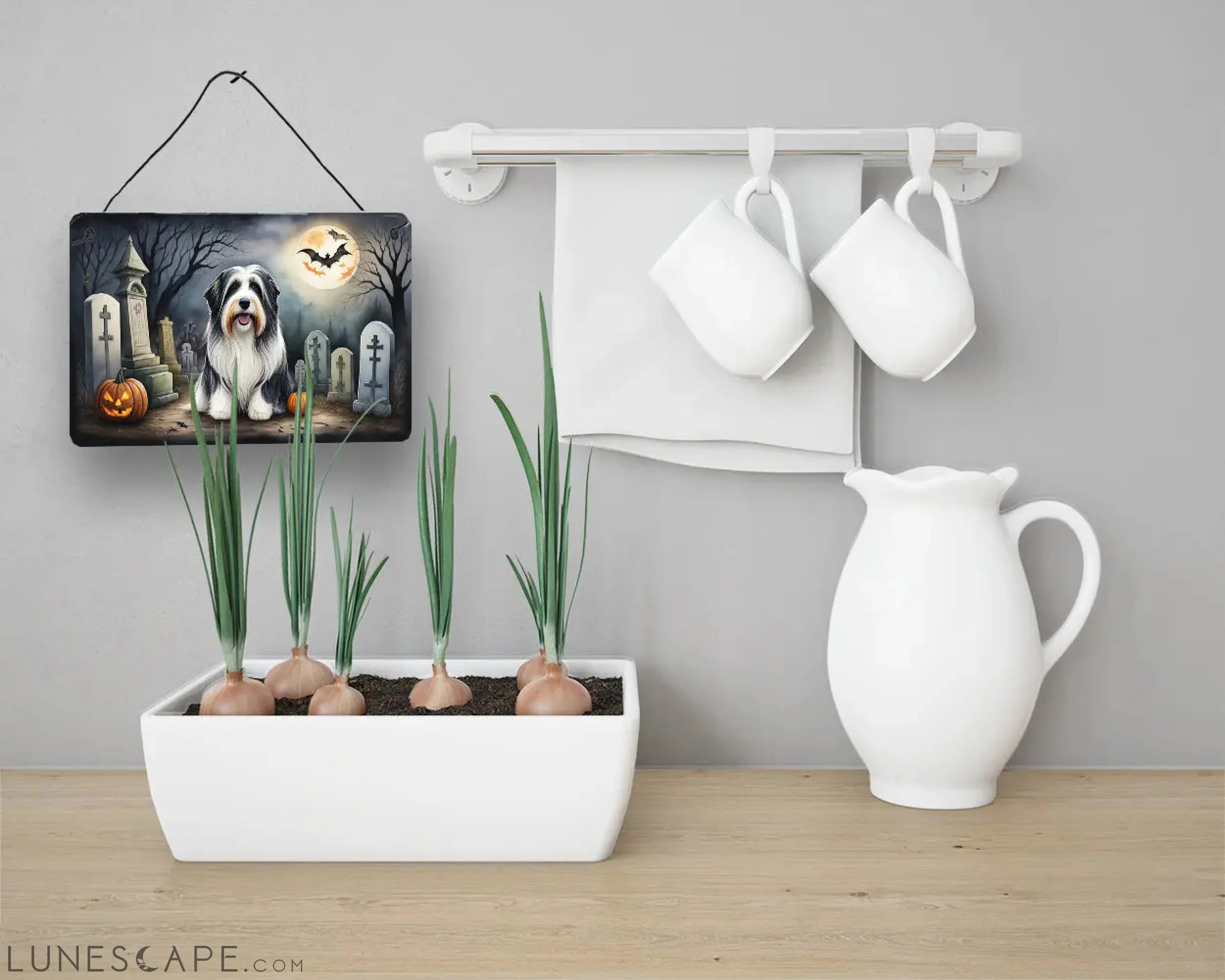 Bearded Collie Spooky Halloween Wall or Door Hanging Prints LUNESCAPE