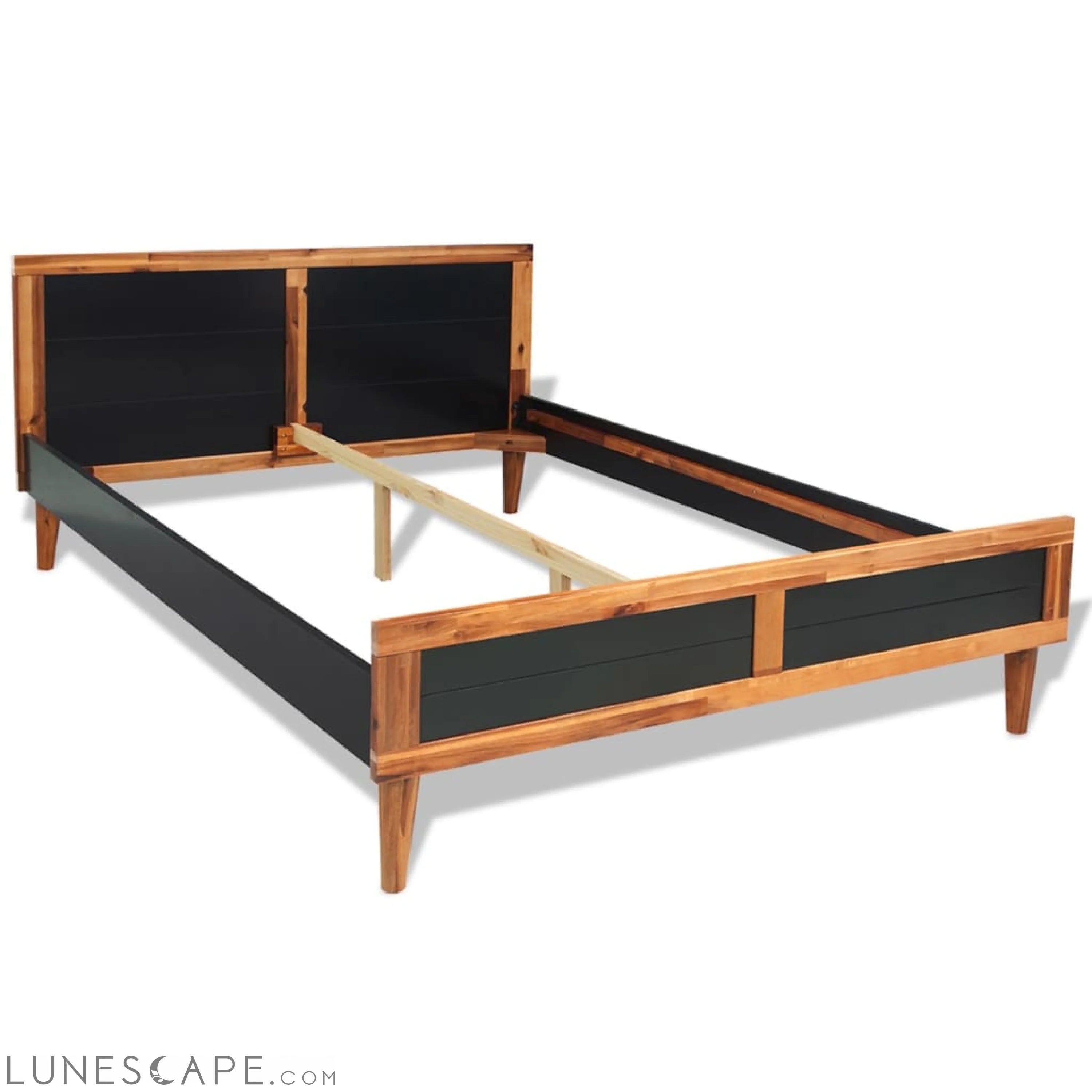 Bed Frame Black Solid Acacia Wood 78.7"x55.1" LUNESCAPE