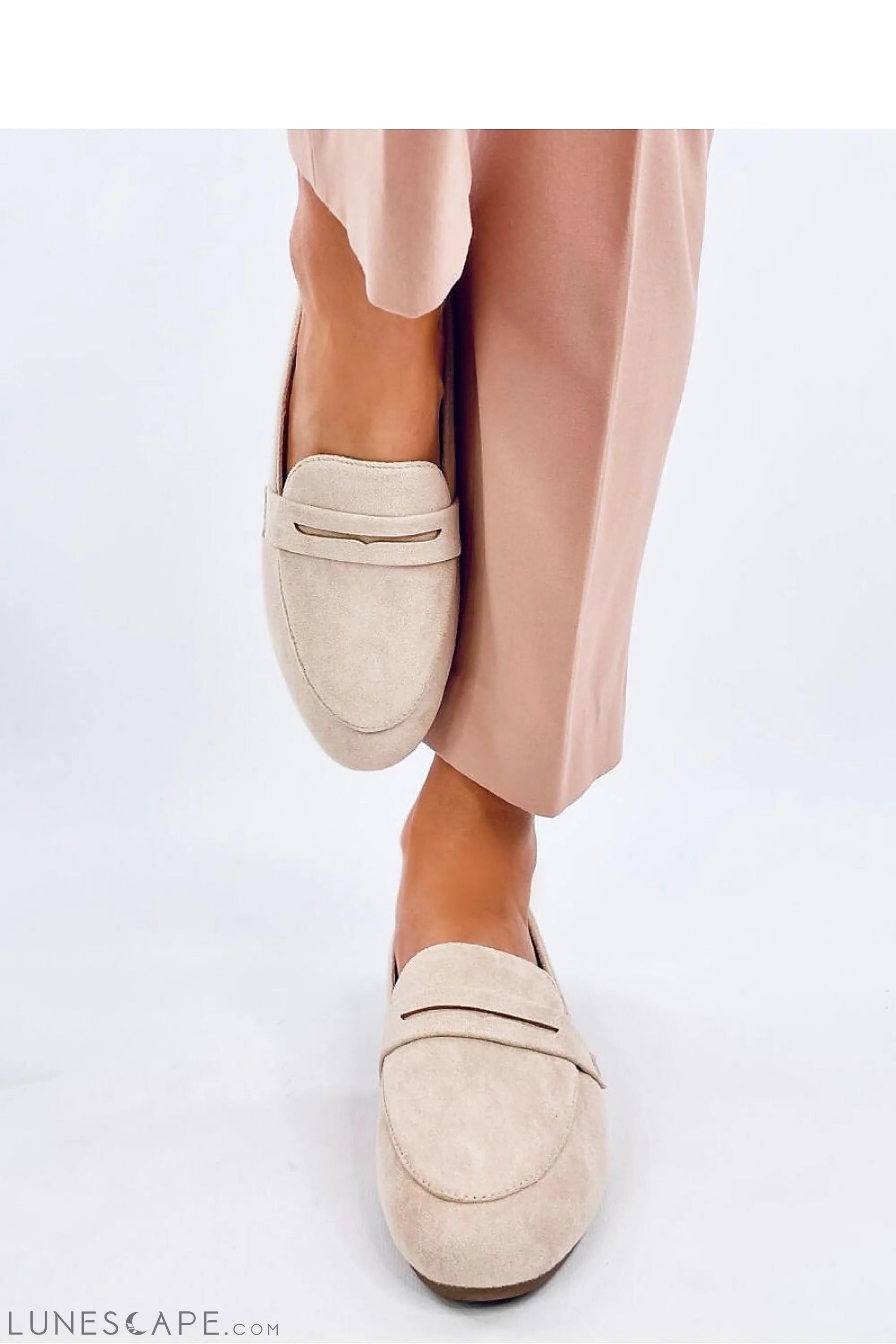 Beige Eco-Suede Loafers for Women – Almond Toe with Penny Strap LUNESCAPE
