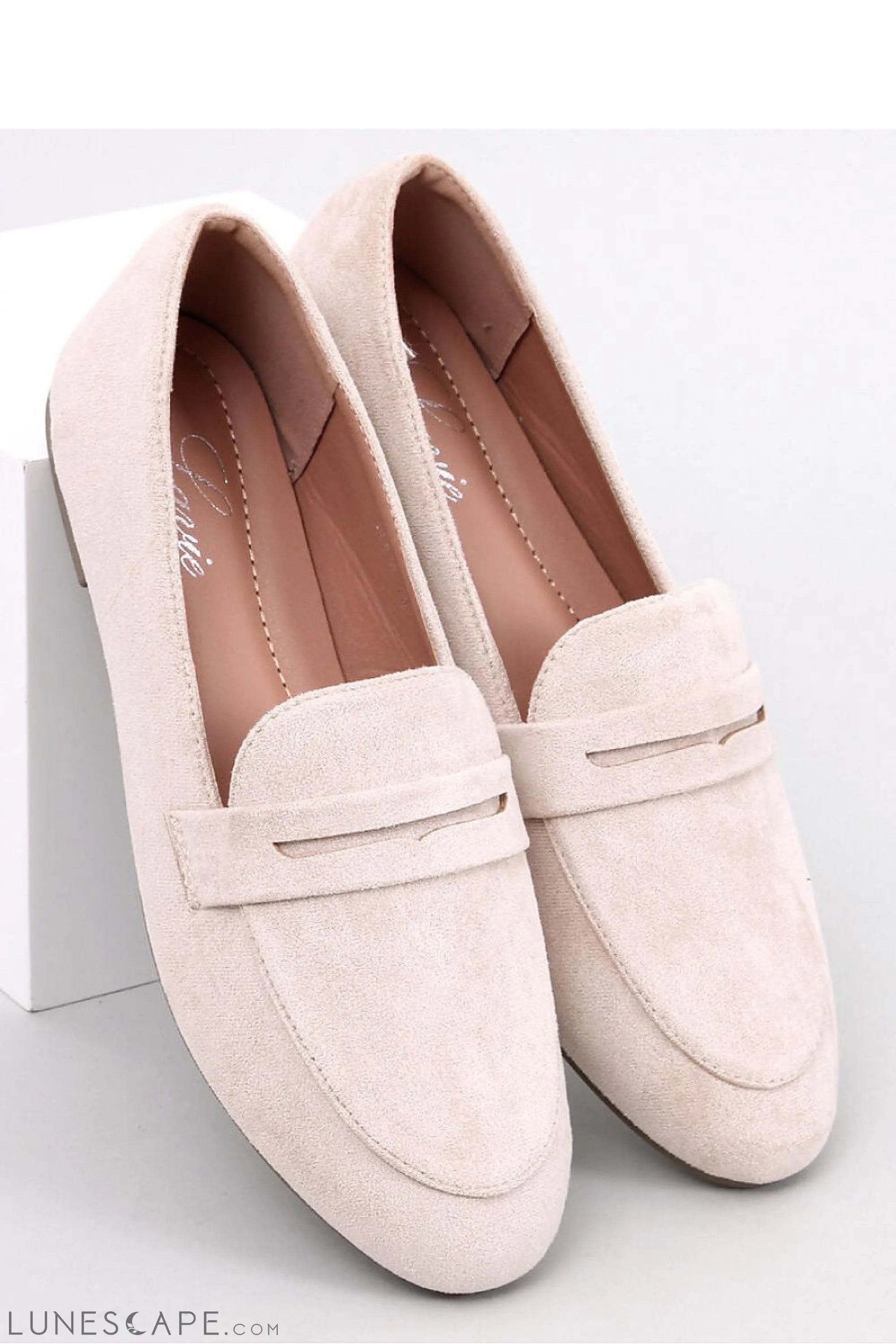 Beige Eco-Suede Loafers for Women – Almond Toe with Penny Strap LUNESCAPE
