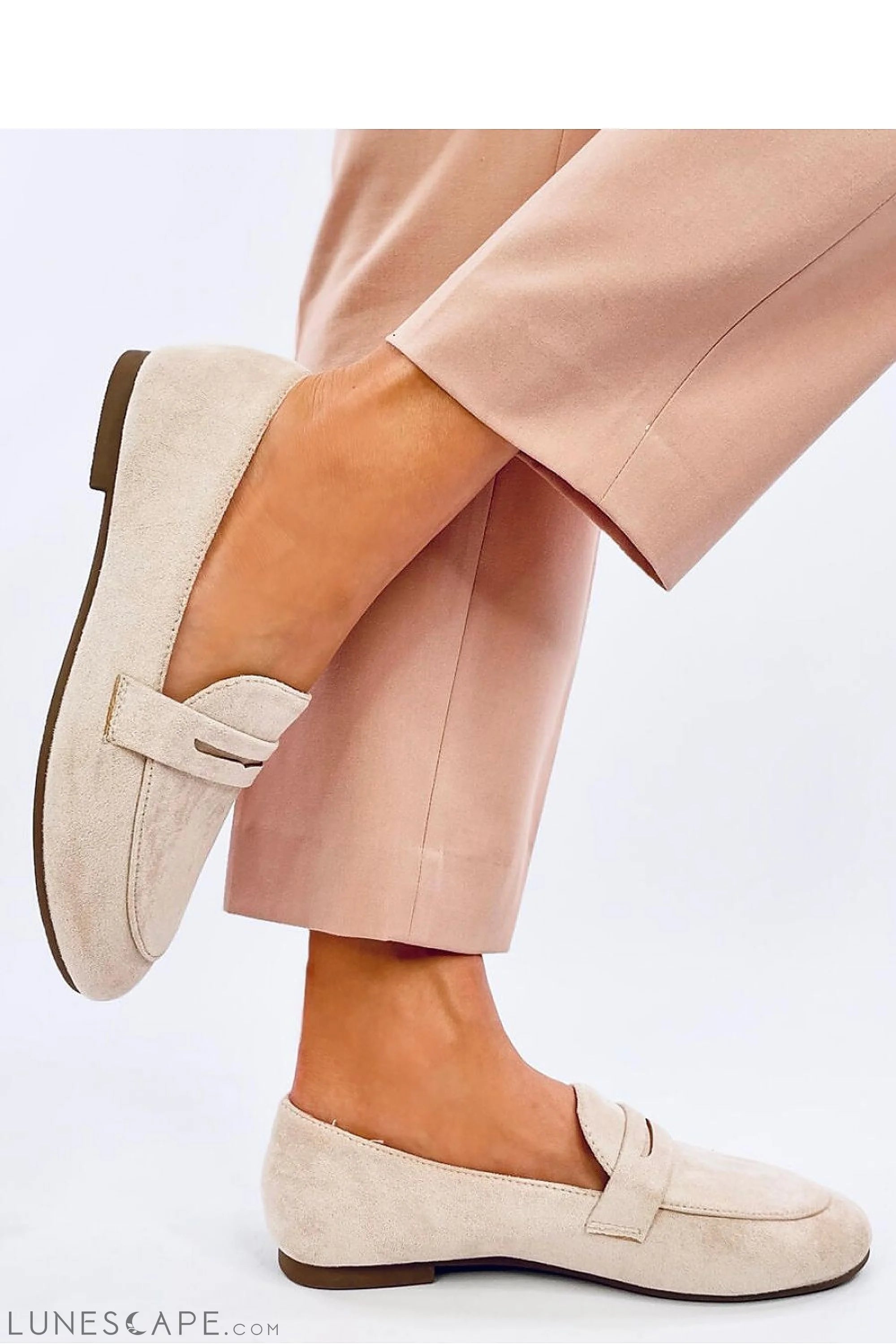 Beige Eco-Suede Loafers for Women – Almond Toe with Penny Strap LUNESCAPE