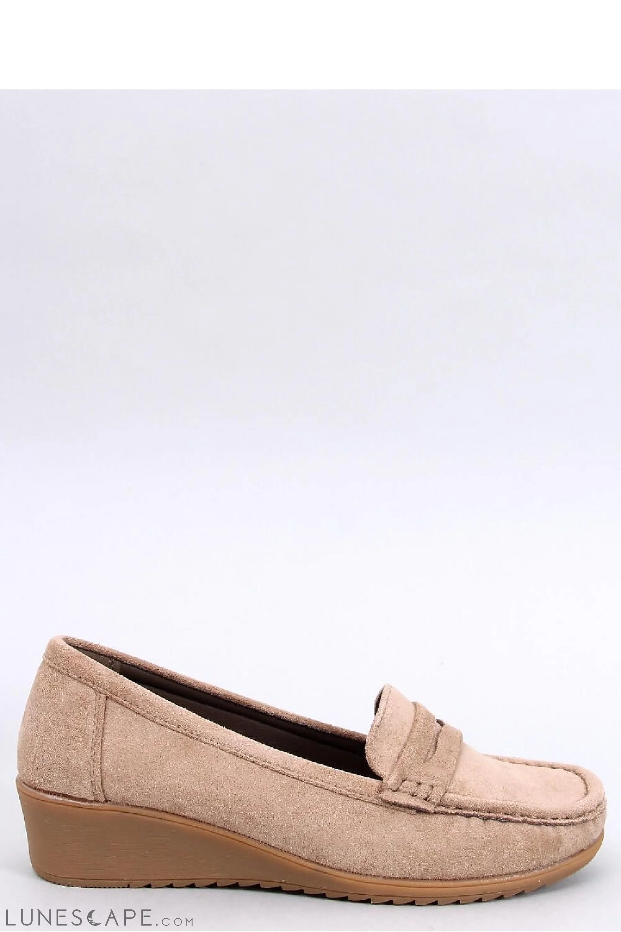 Beige Eco-Suede Loafers for Women – Almond Toe with Wedge Sole LUNESCAPE