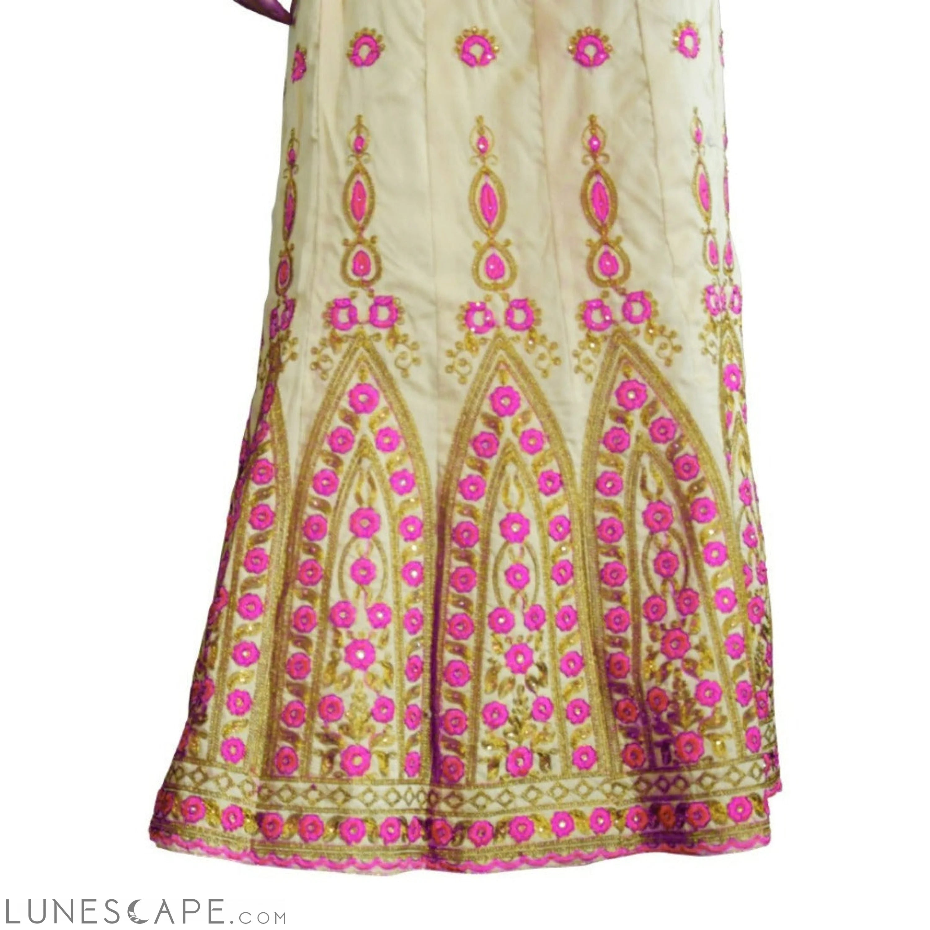 Beige Embroidered Lehenga With Orange or Pink Embroidery and Contrast Duppatta LUNESCAPE