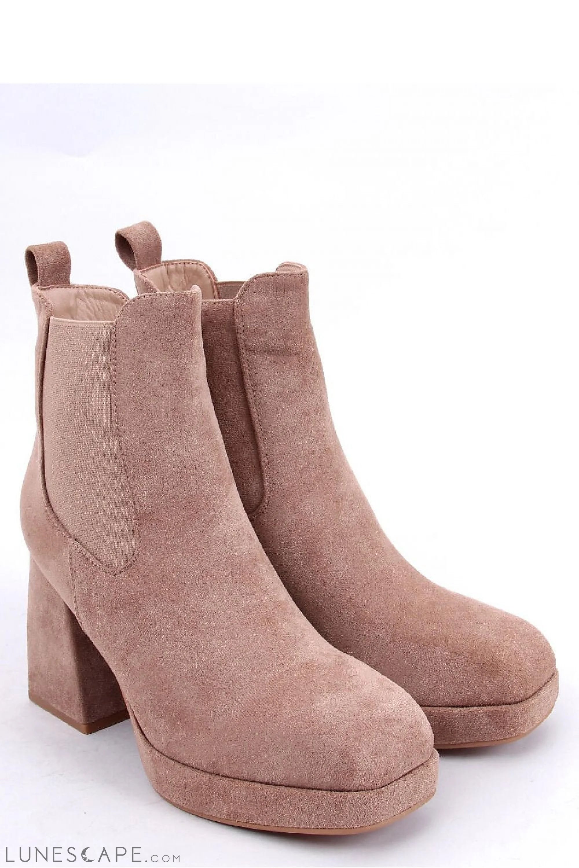 Beige Suede Platform Chelsea Boots with Covered Block Heel LUNESCAPE