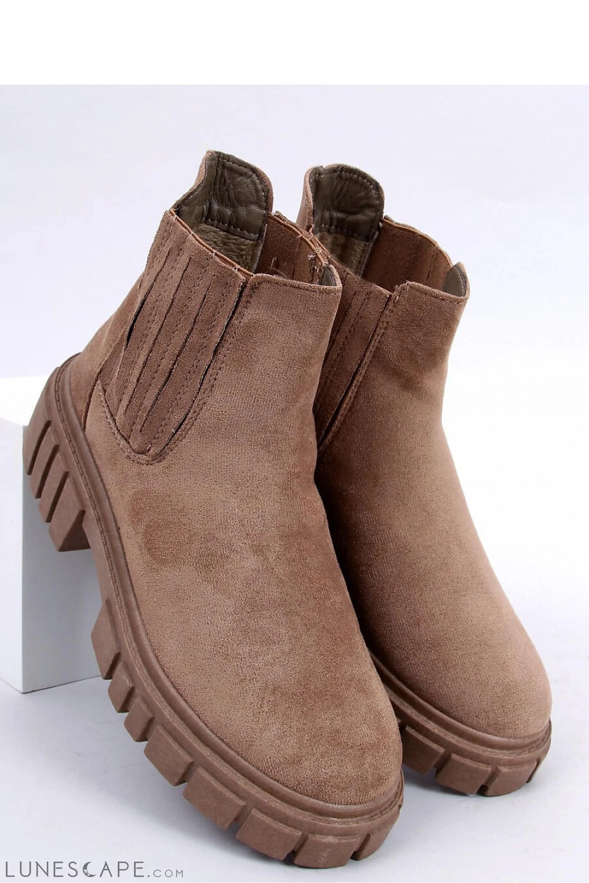 Beige Utilitarian Chelsea Boots with Lug Sole LUNESCAPE