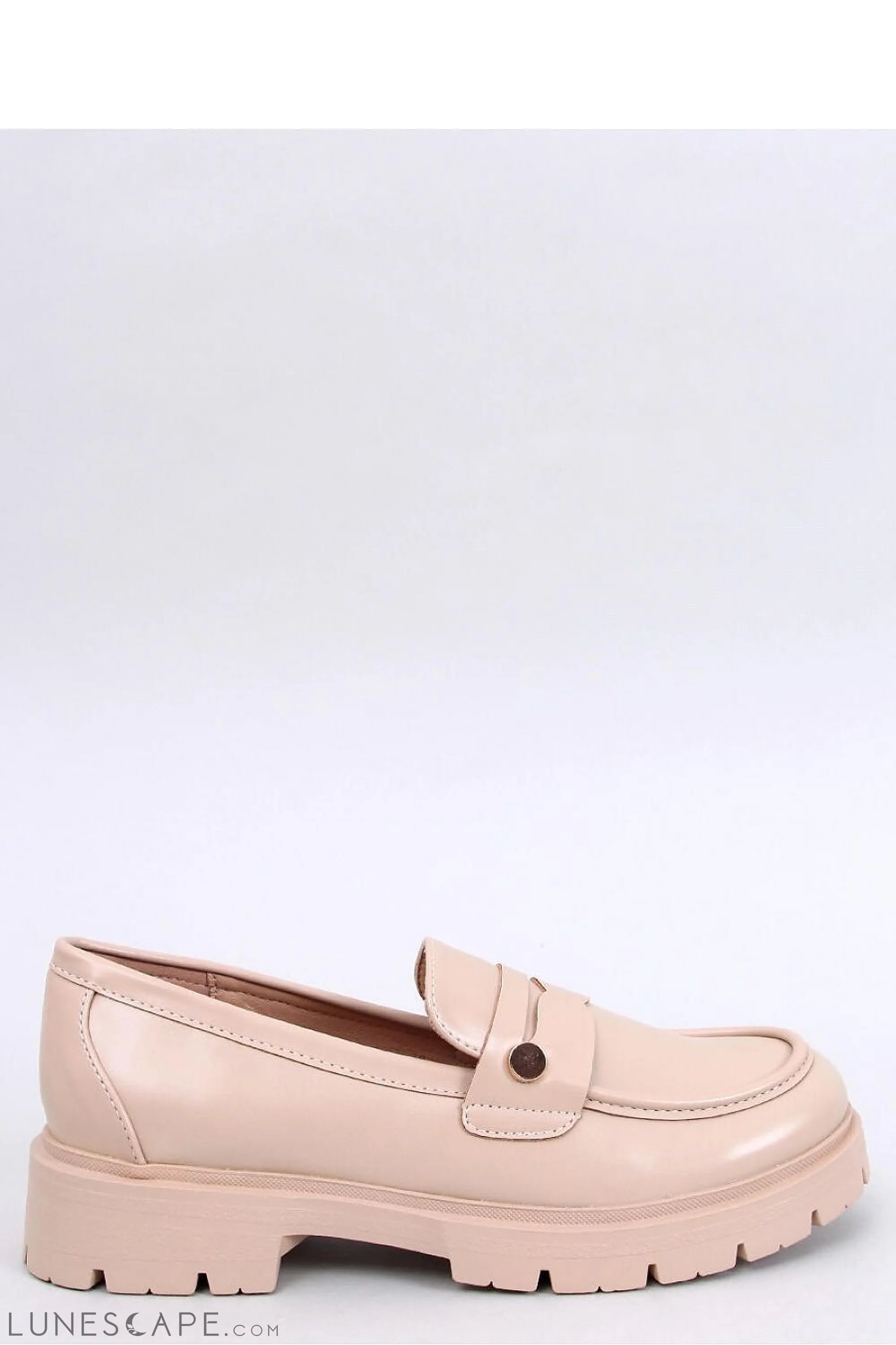 Beige Vegan Leather Chunky Penny Loafers for Women – Moc Toe with Lug Sole LUNESCAPE