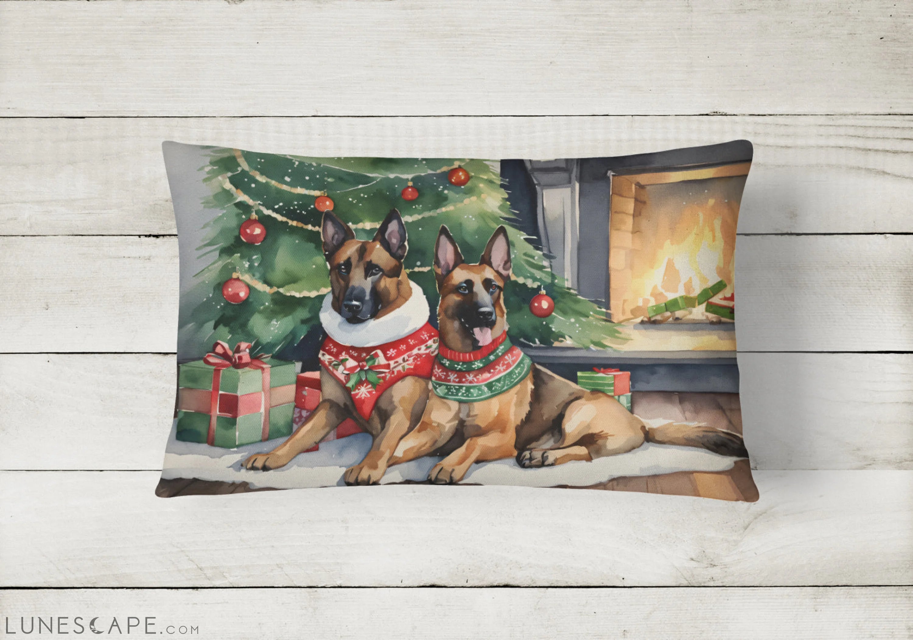 Belgian Malinois Cozy Christmas Throw Pillow LUNESCAPE