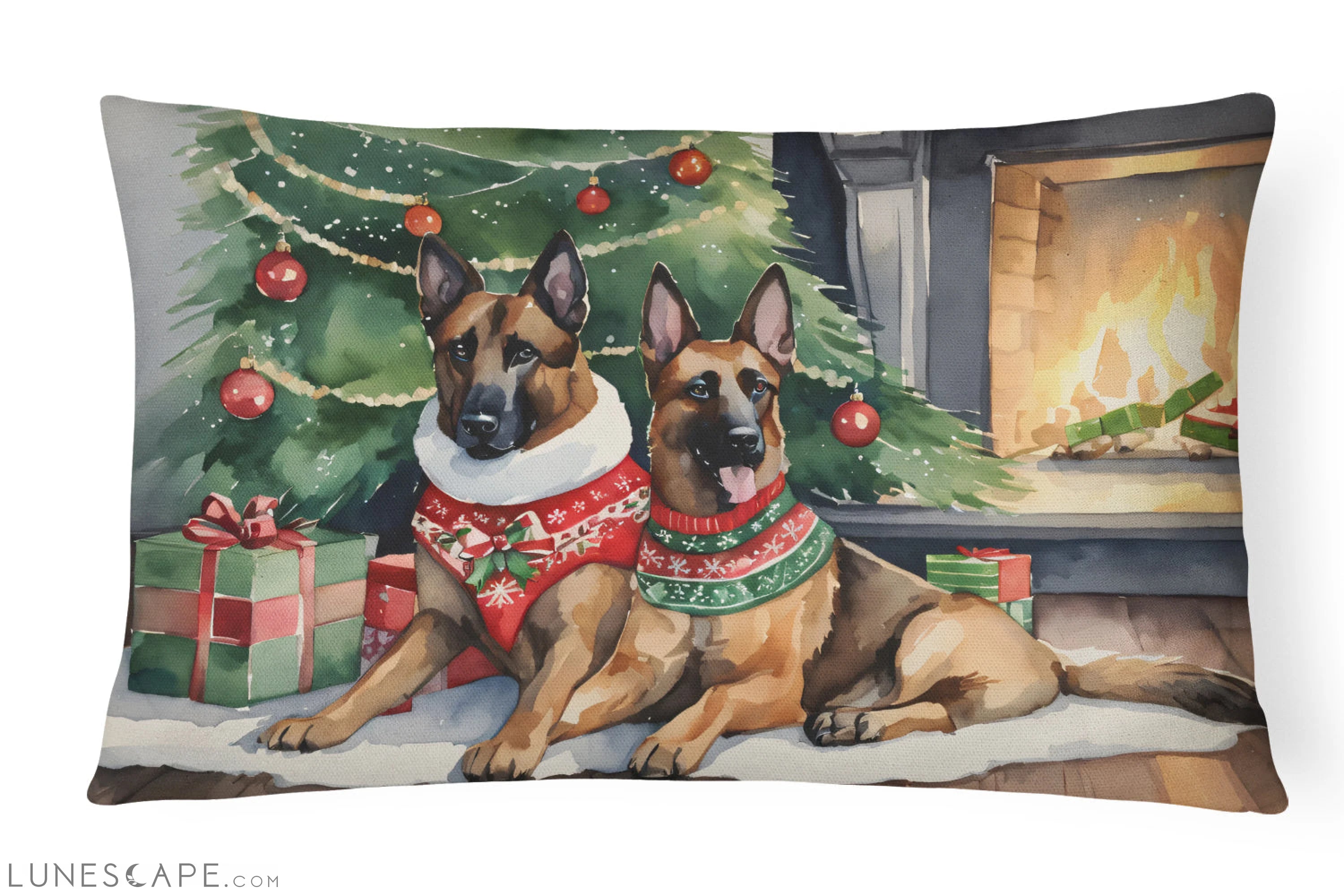 Belgian Malinois Cozy Christmas Throw Pillow LUNESCAPE