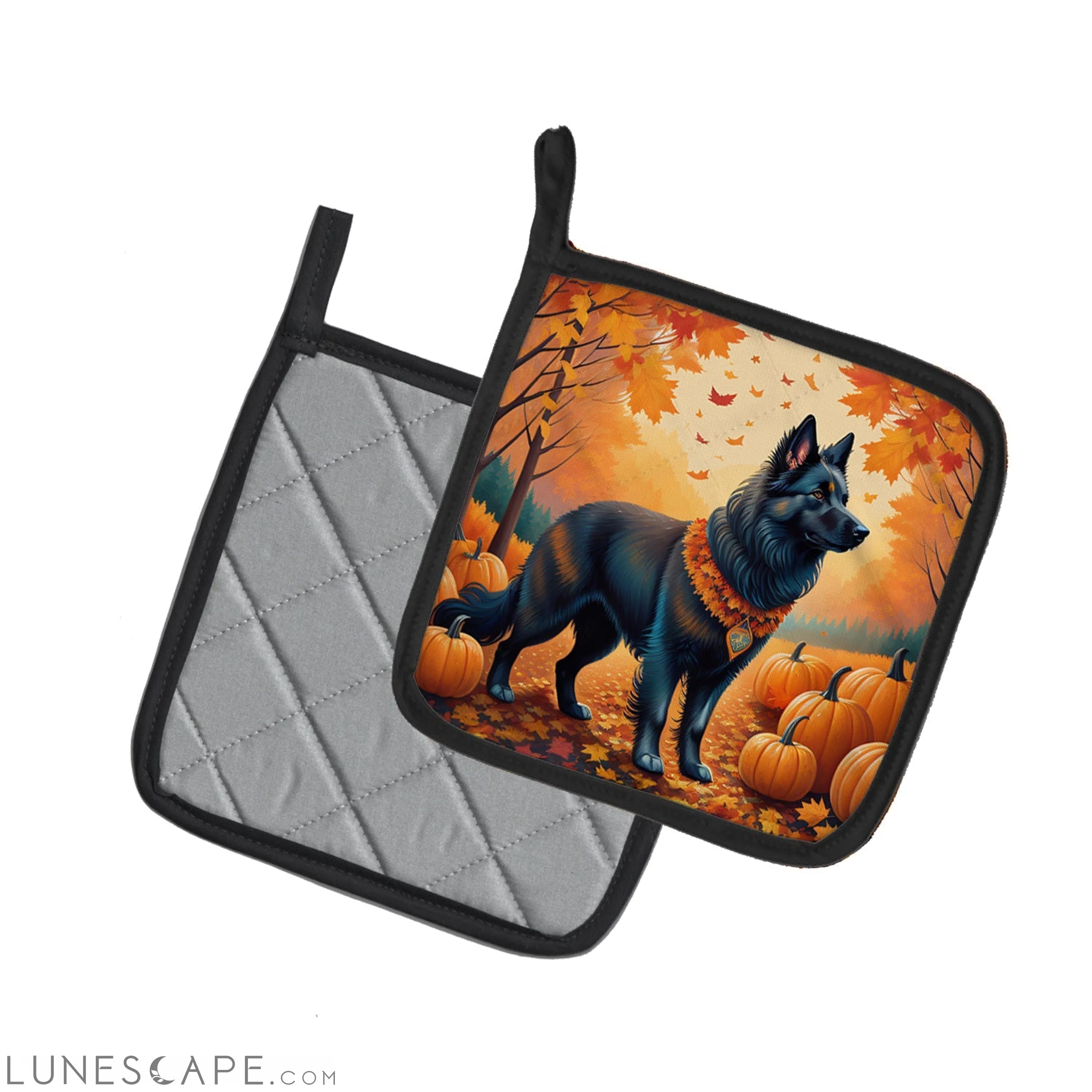 Belgian Sheepdog Fall Pair of Pot Holders LUNESCAPE