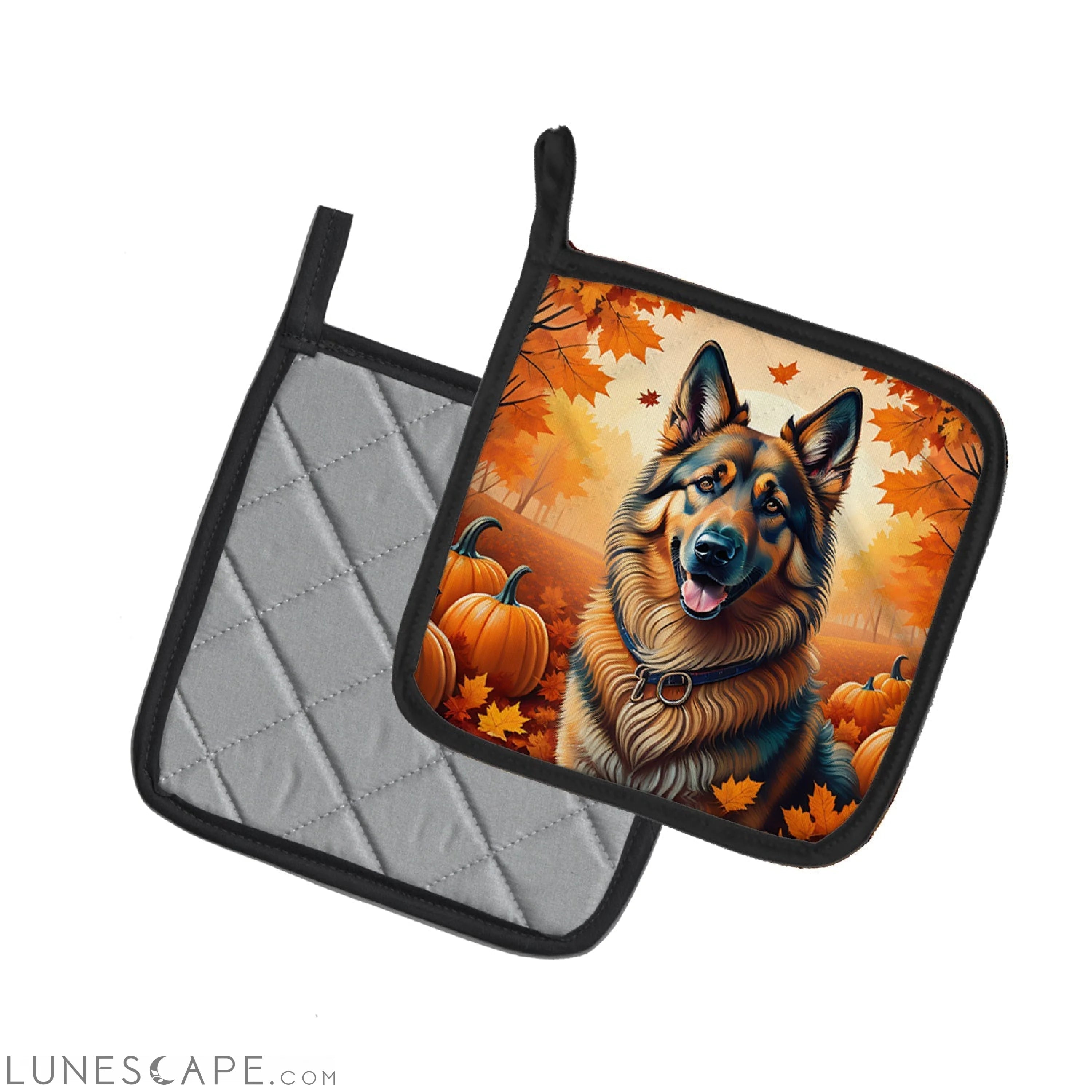 Belgian Tervuren Fall Pair of Pot Holders LUNESCAPE