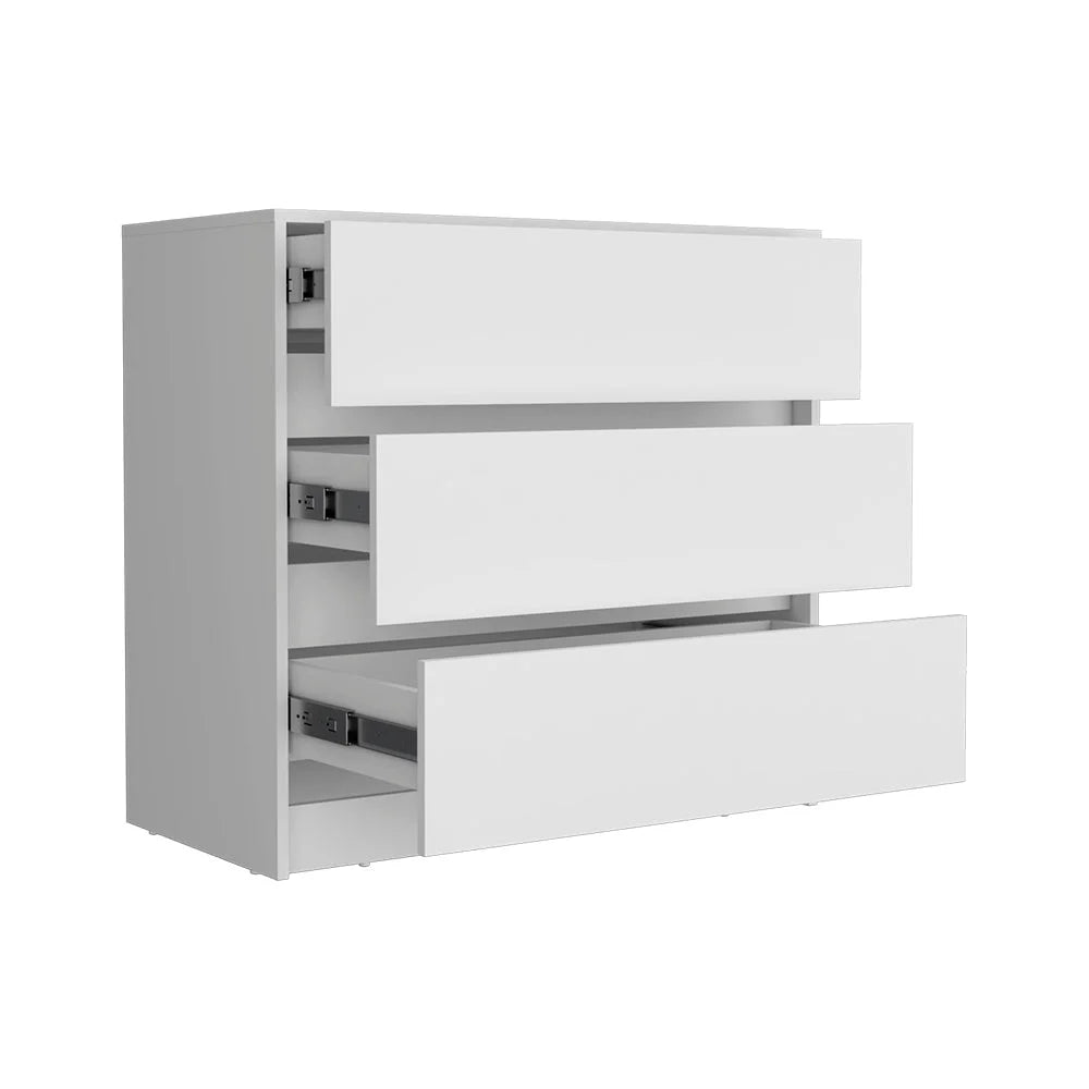 Beloit 3 Piece Bedroom Set, Nightstand + Dresser+ Armoire, White LUNESCAPE