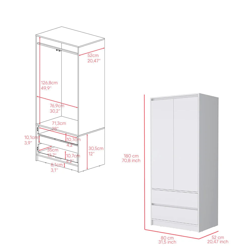 Beloit 3 Piece Bedroom Set, Nightstand + Dresser+ Armoire, White LUNESCAPE