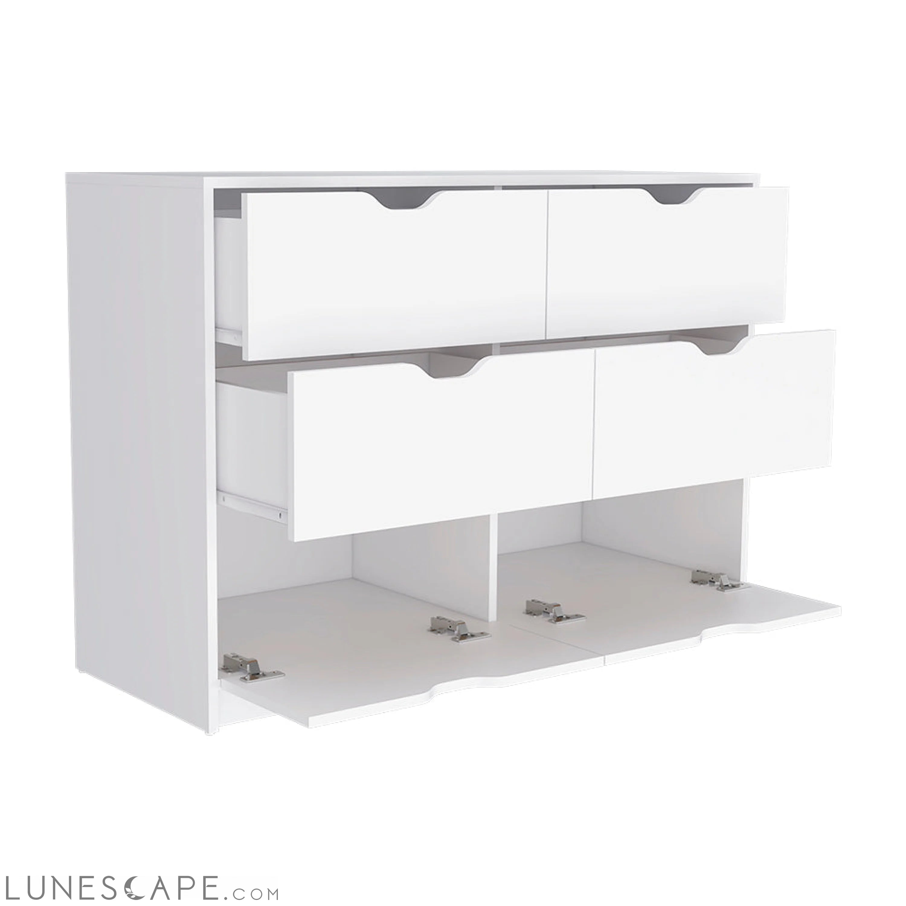 Bennett 2 Piece Bedroom Set, Nightstand + Dresser, White Finish LUNESCAPE