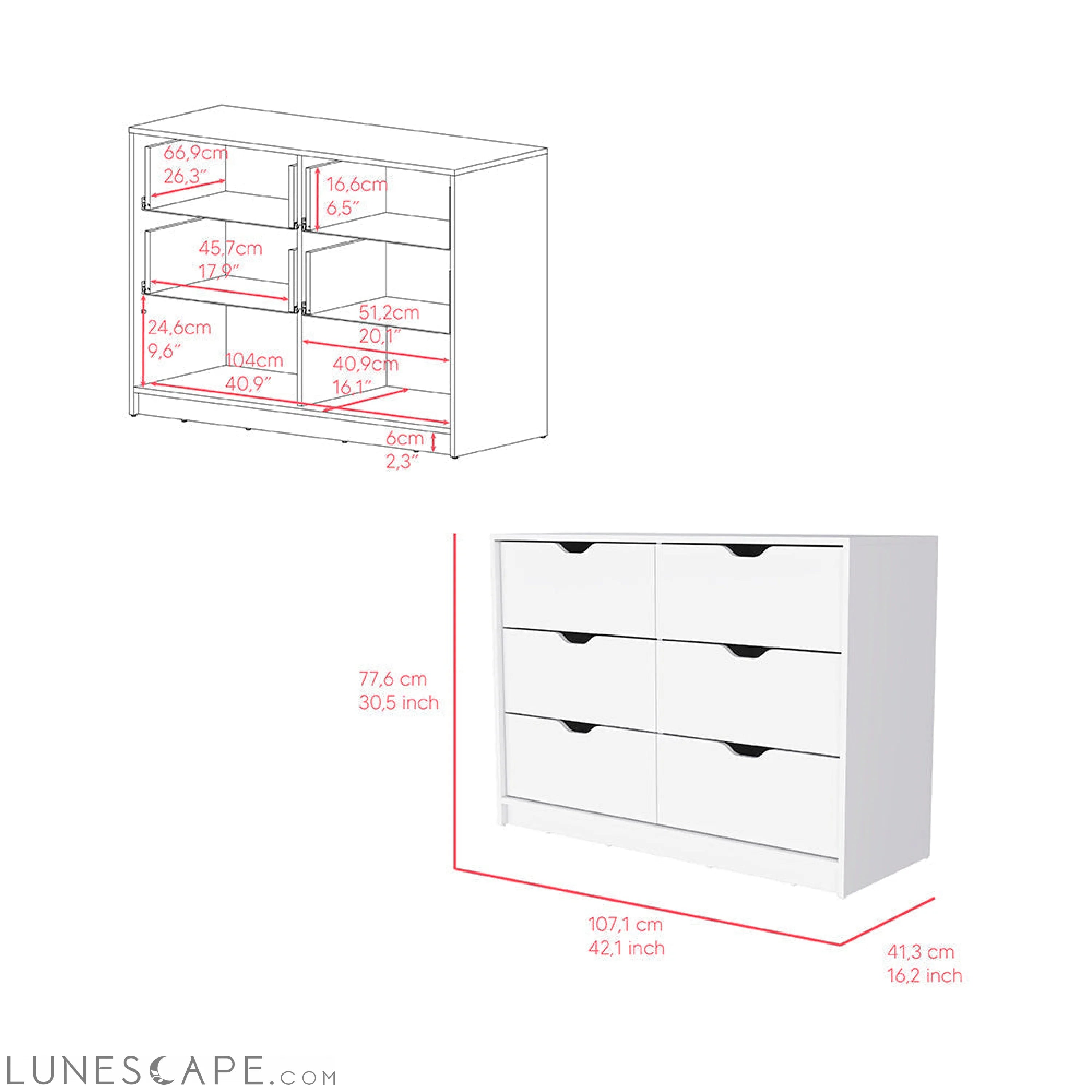 Bennett 2 Piece Bedroom Set, Nightstand + Dresser, White Finish LUNESCAPE