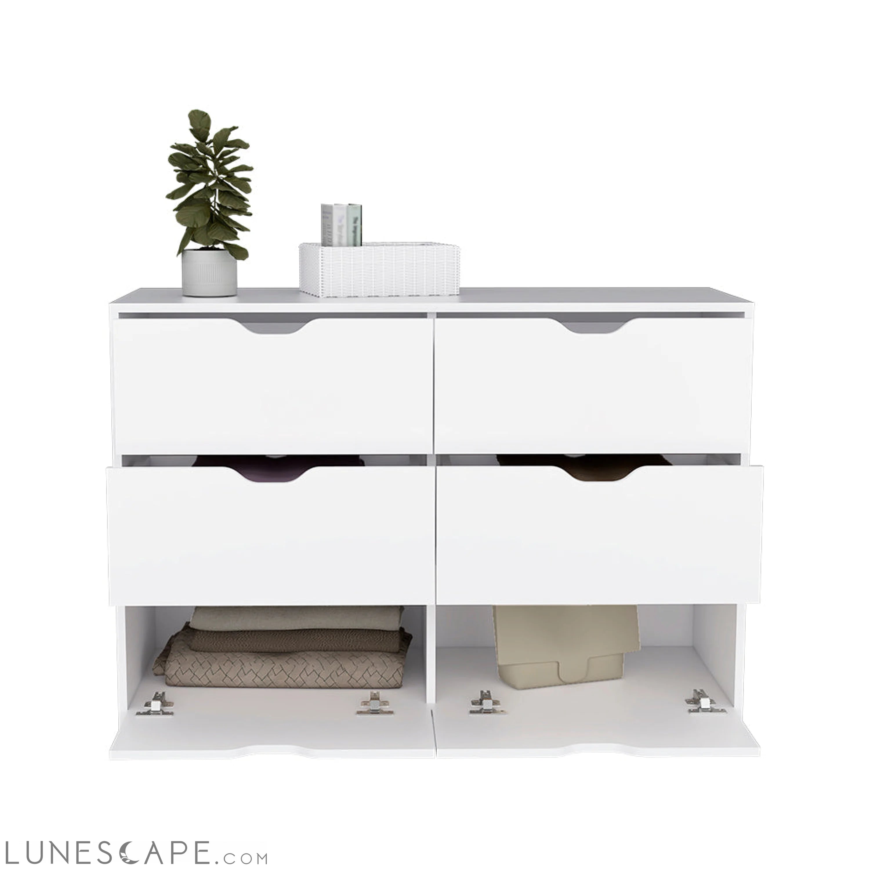 Bennett 2 Piece Bedroom Set, Nightstand + Dresser, White Finish LUNESCAPE