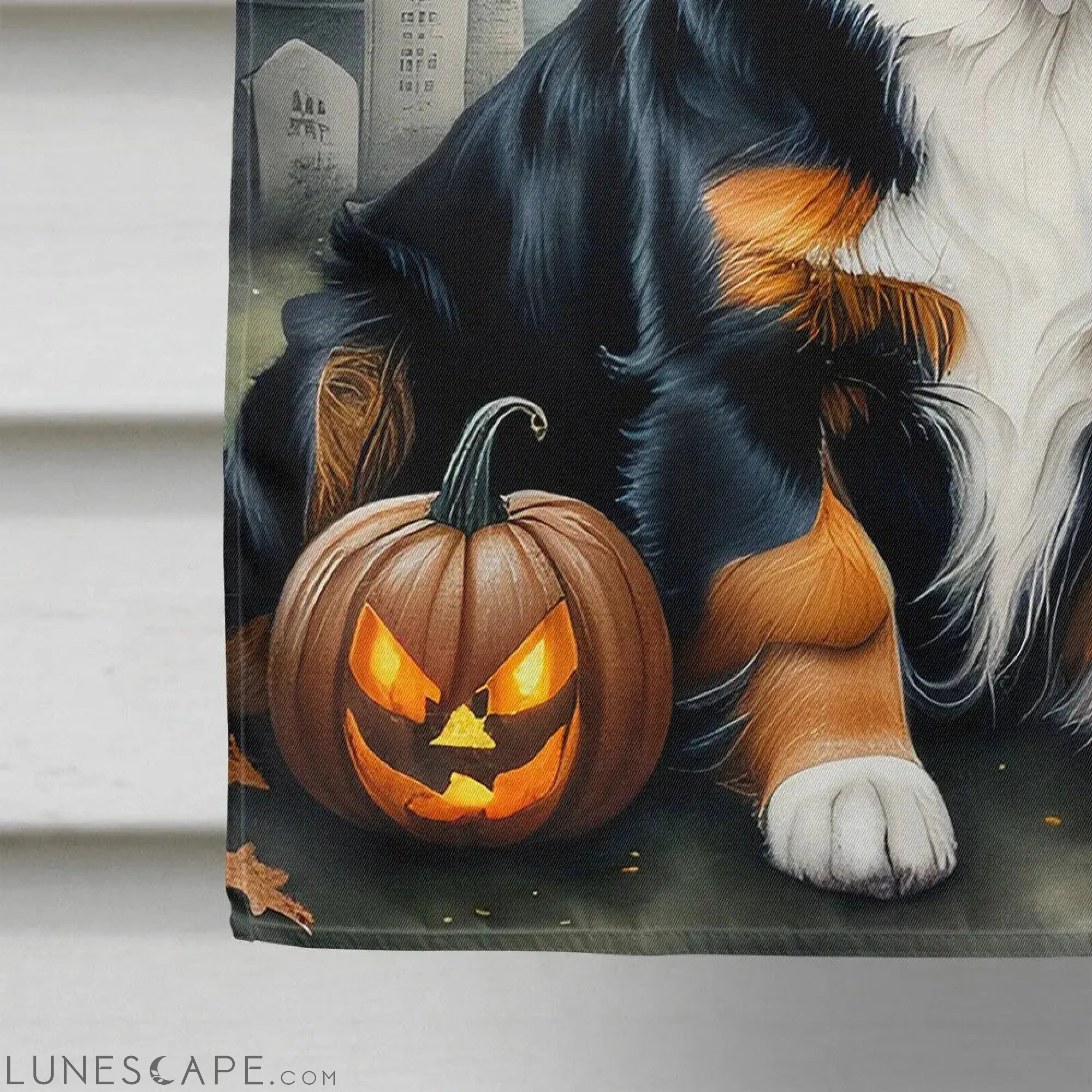 Bernese Mountain Dog Spooky Halloween House Flag LUNESCAPE