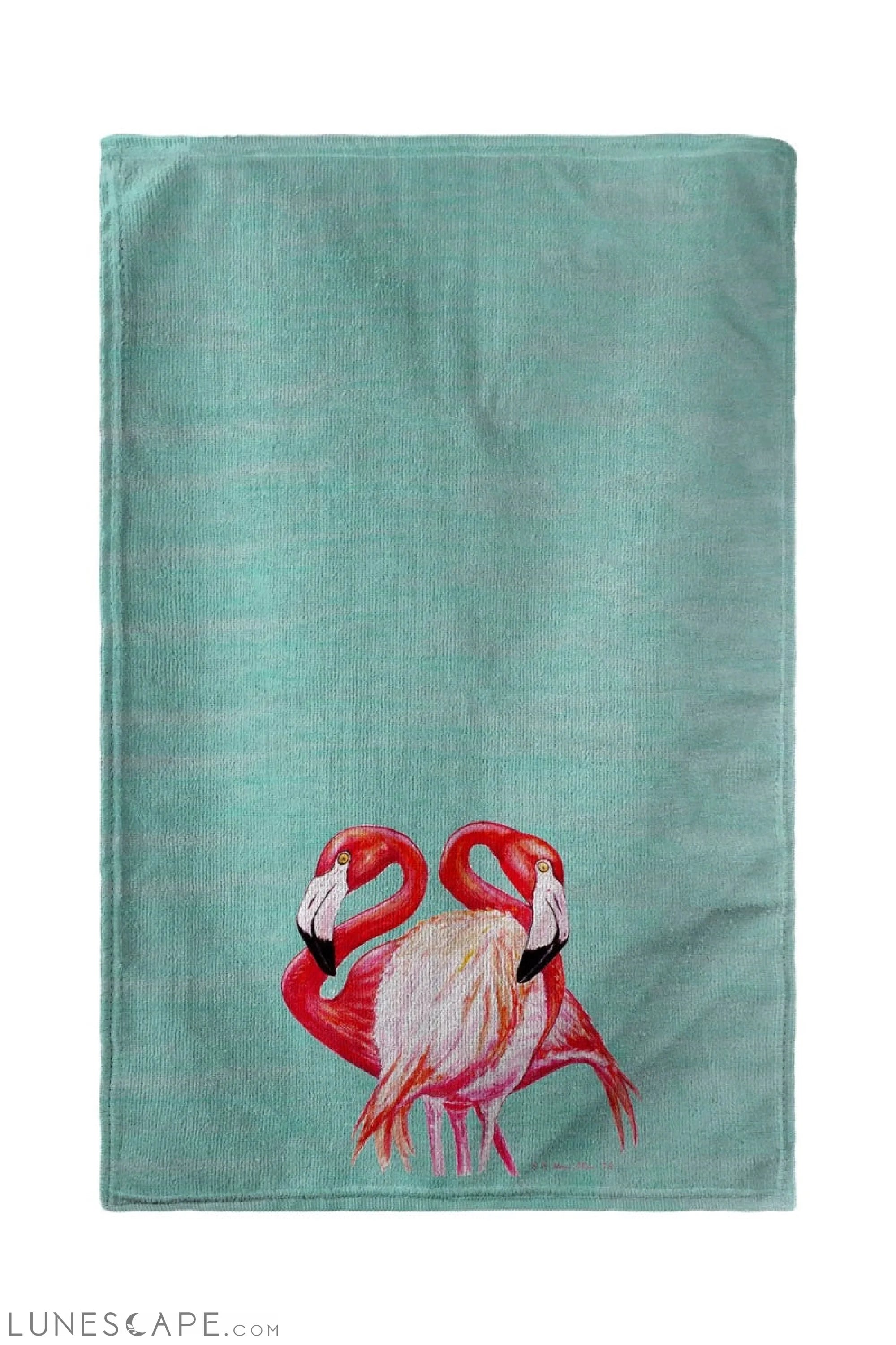Betsy Drake 30 x 50 in. Two Flamingos - Aqua Beach Towel LUNESCAPE