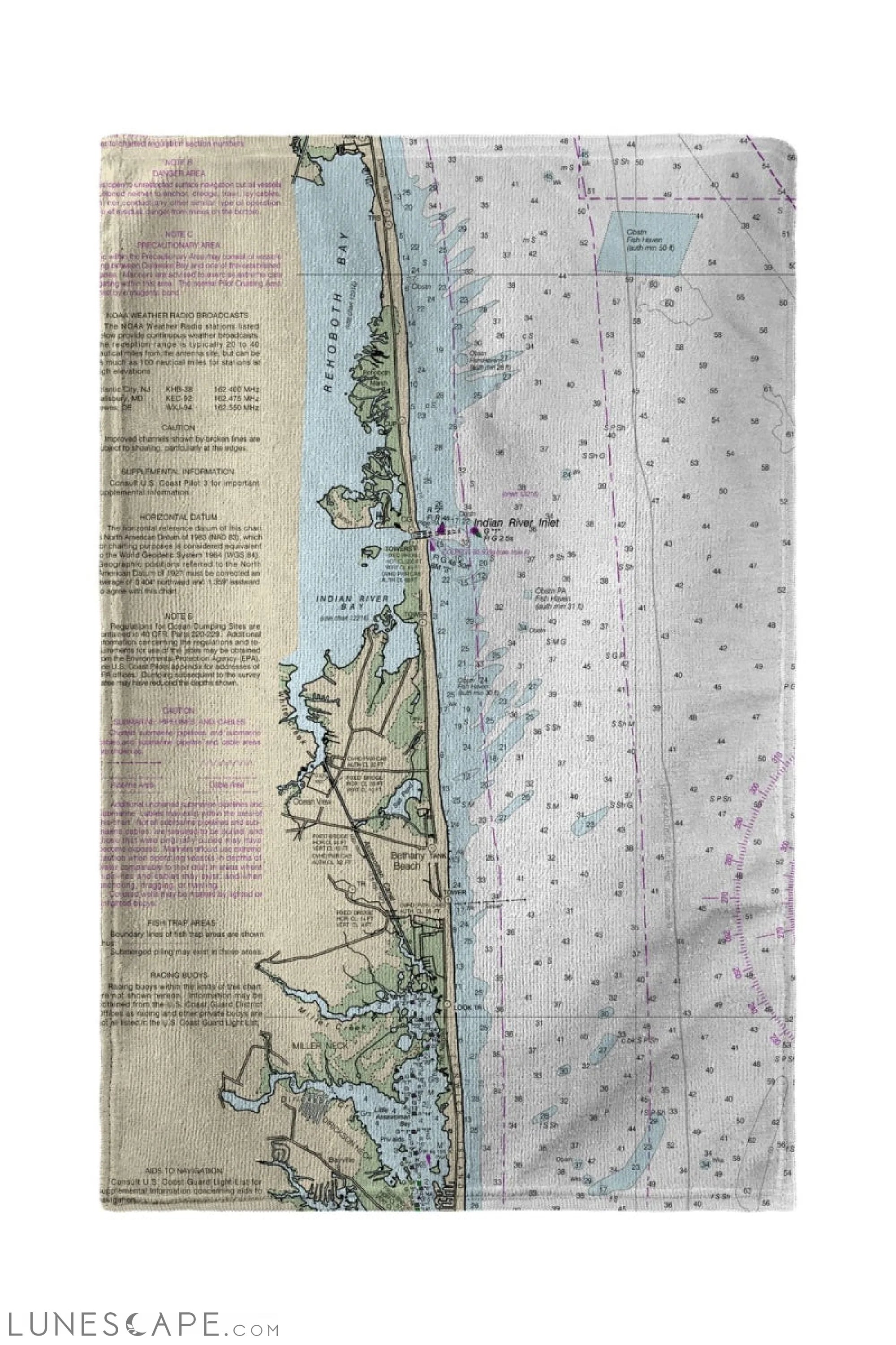 Betsy Drake Bethany Beach, DE Nautical Map Beach Towel LUNESCAPE