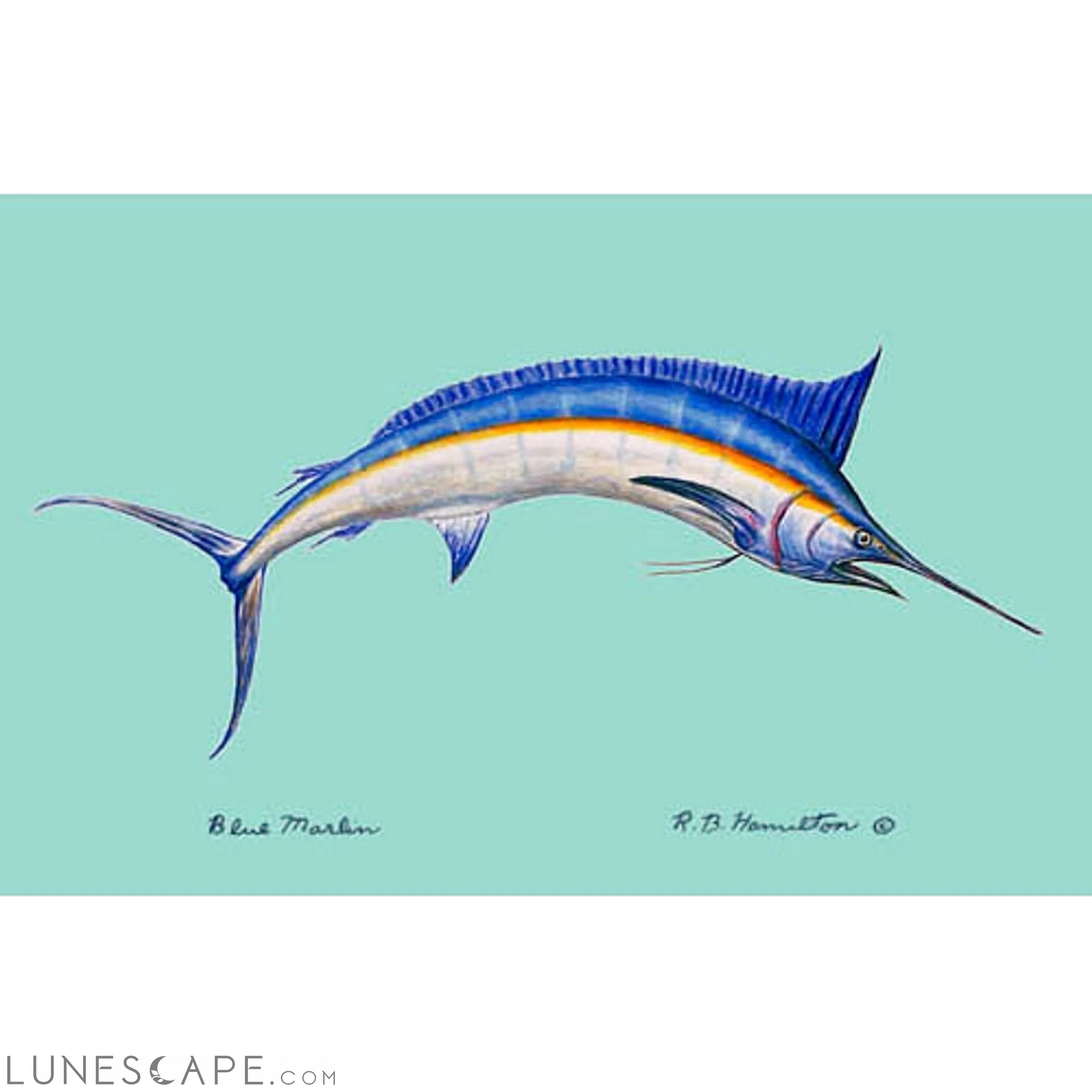 Betsy Drake Blue Marlin on Teal Beach Towel - 30 x 50 in. LUNESCAPE