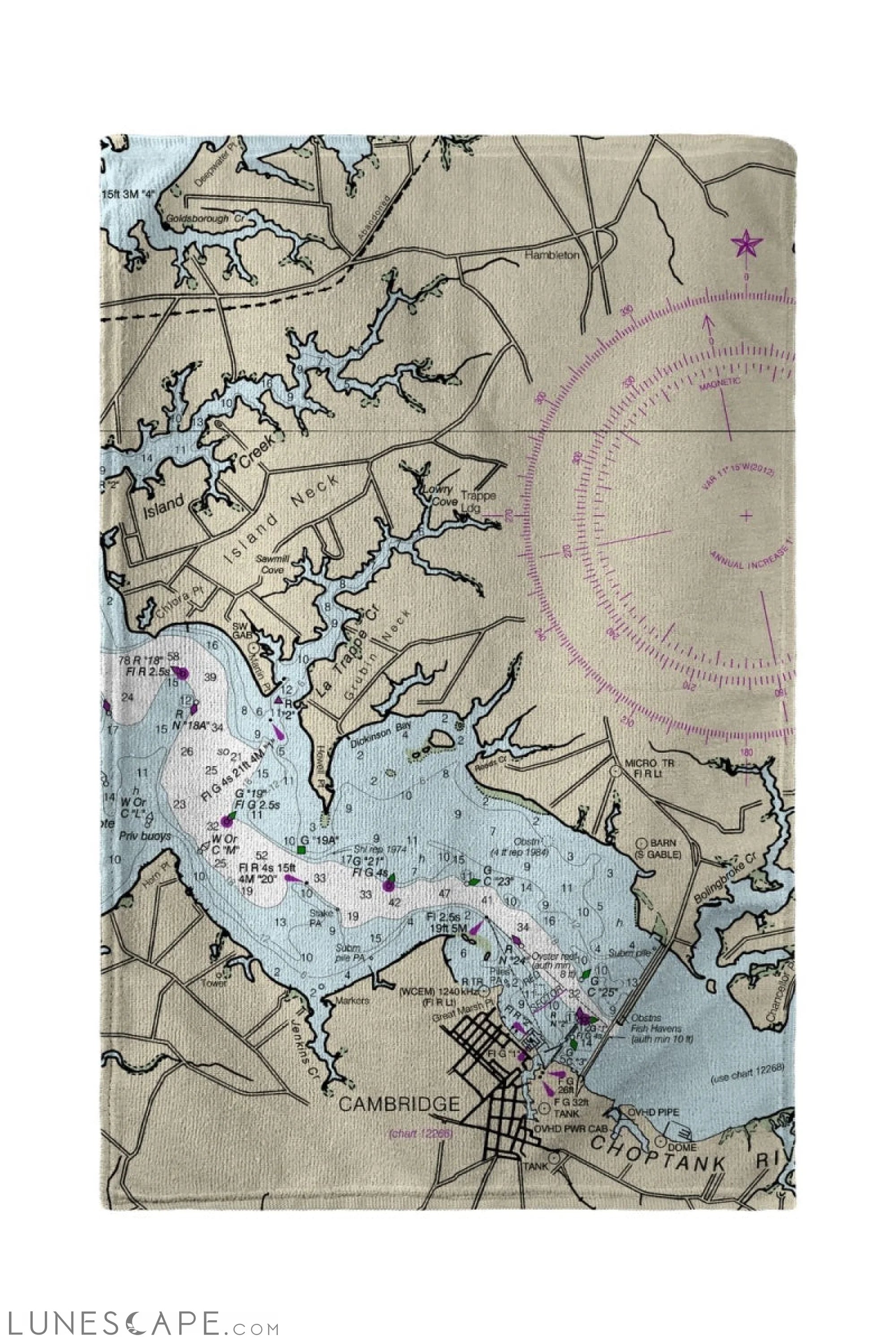 Betsy Drake Cambridge, MD Nautical Map Beach Towel - 30 LUNESCAPE