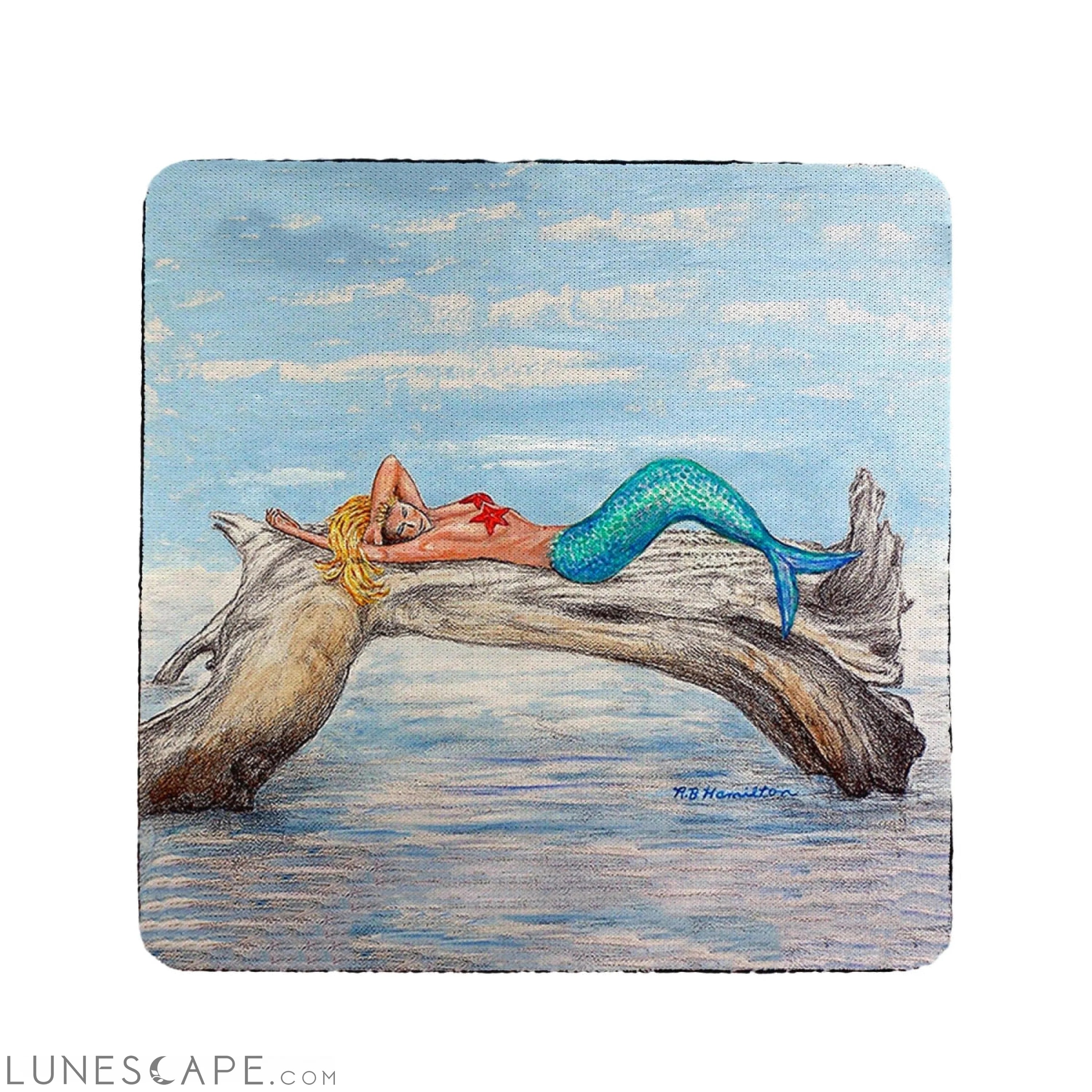 Betsy Drake Mermaid on Log Coaster - Set of 4 LUNESCAPE