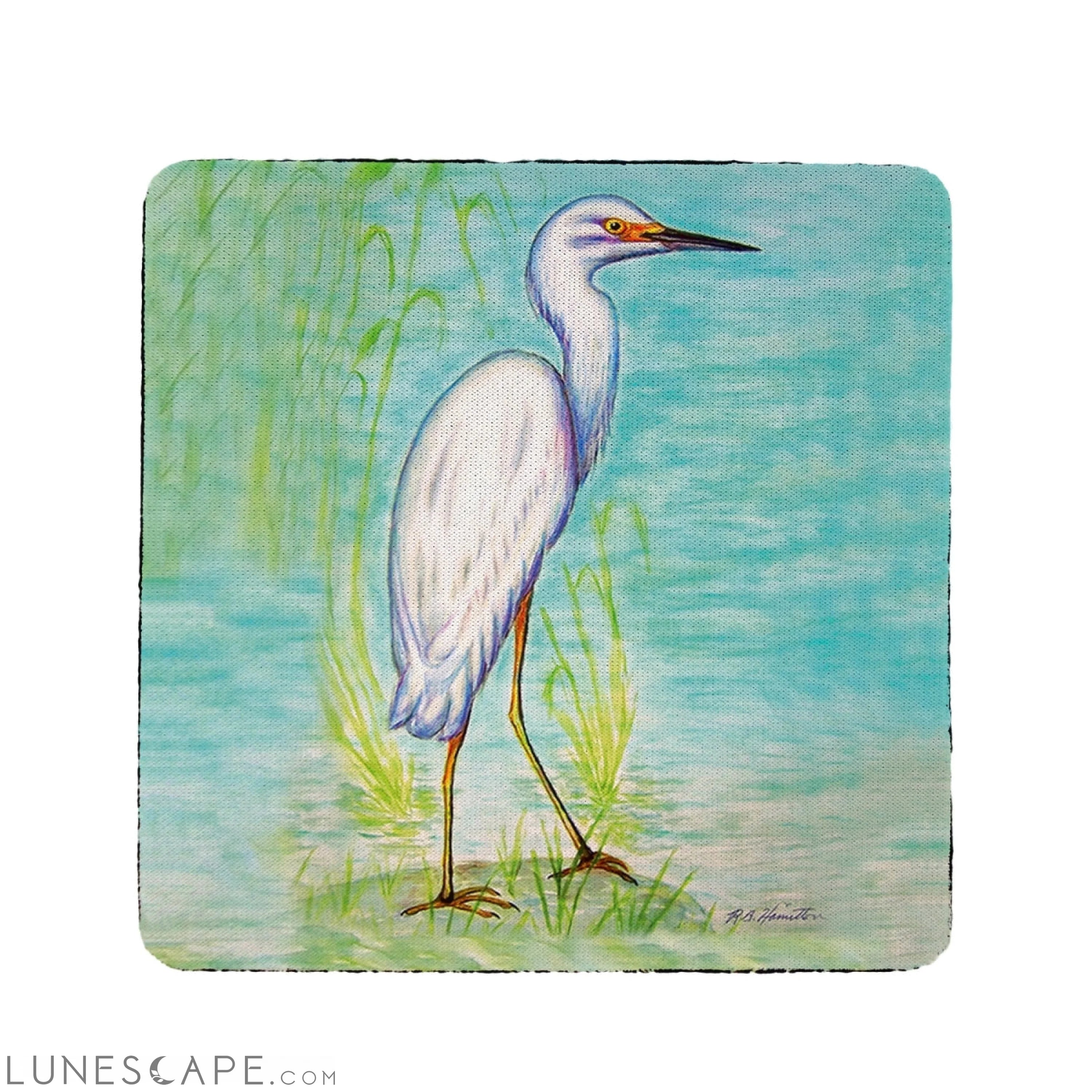 Betsy Drake Snowy Egret Coaster - Set of 4 LUNESCAPE