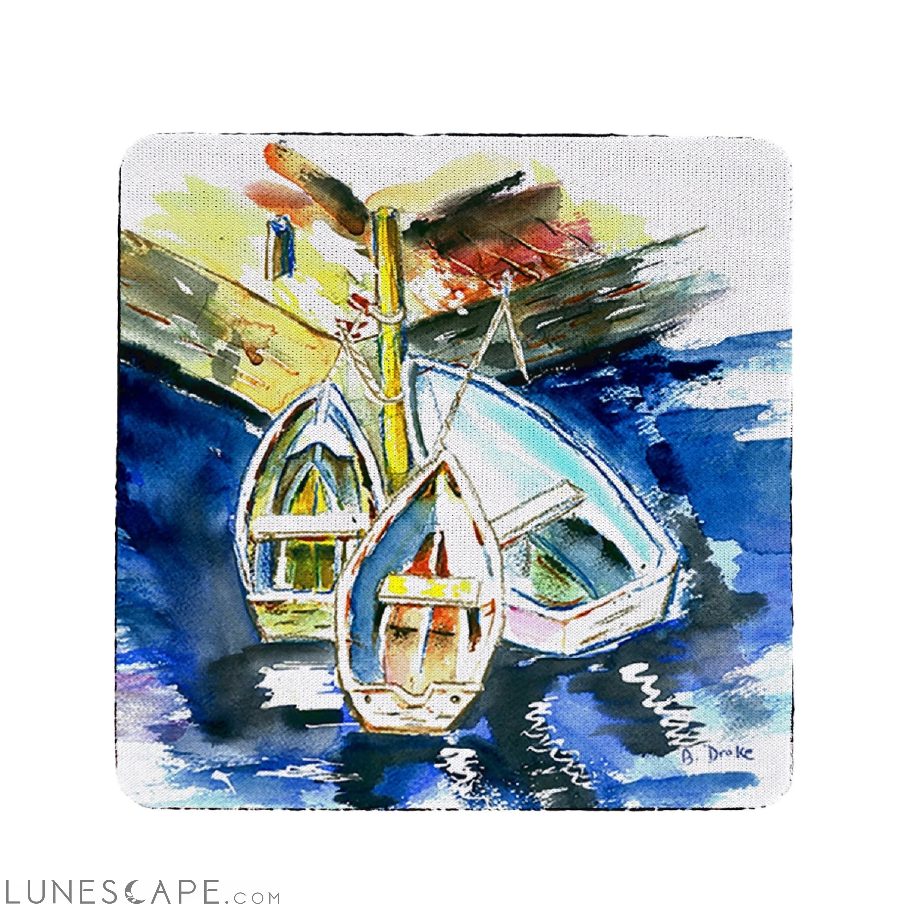 Betsy Drake Three Row Boats Coaster - Set of 4 LUNESCAPE