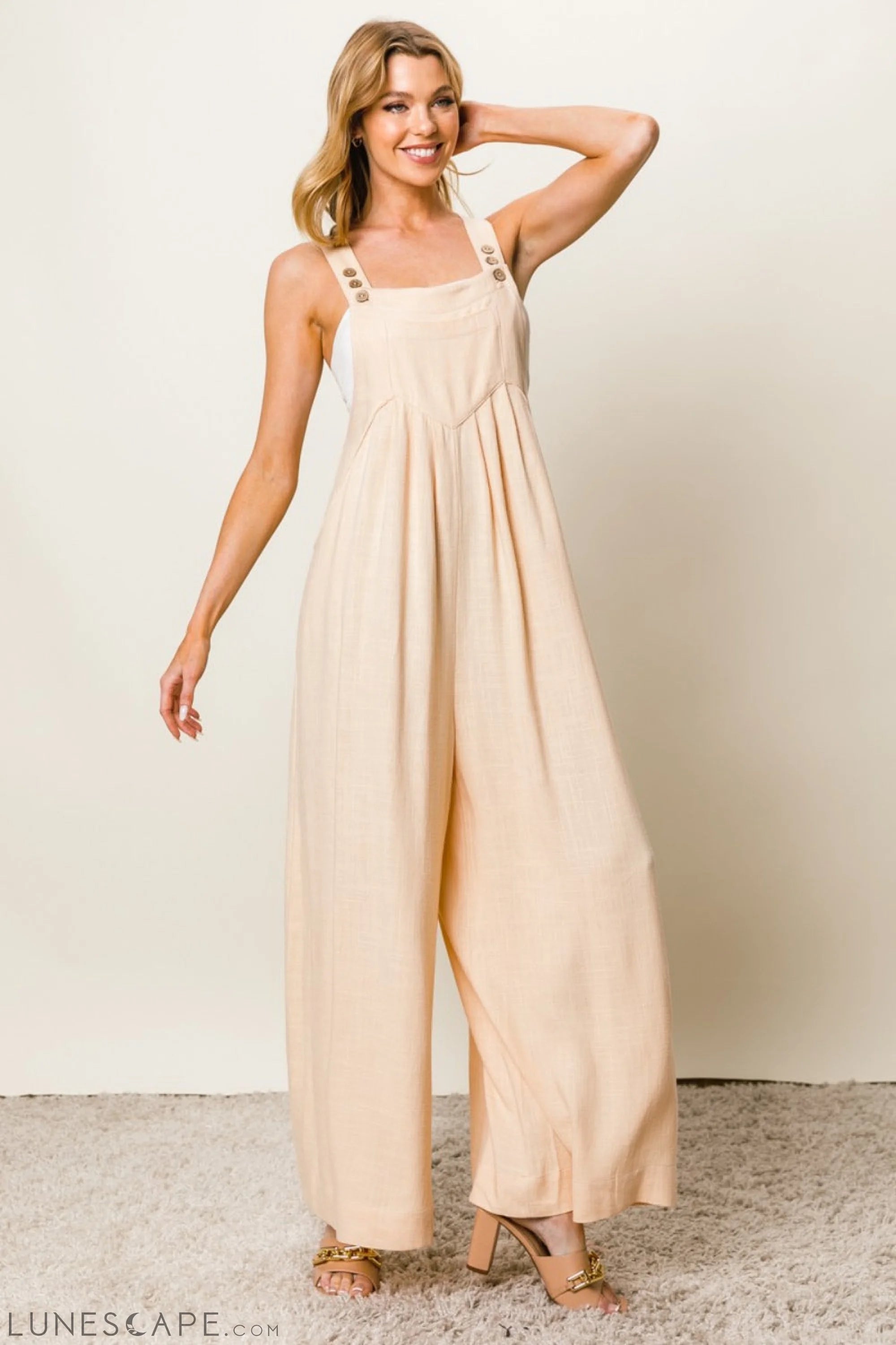 BiBi Texture Sleeveless Wide Leg Jumpsuit LUNESCAPE