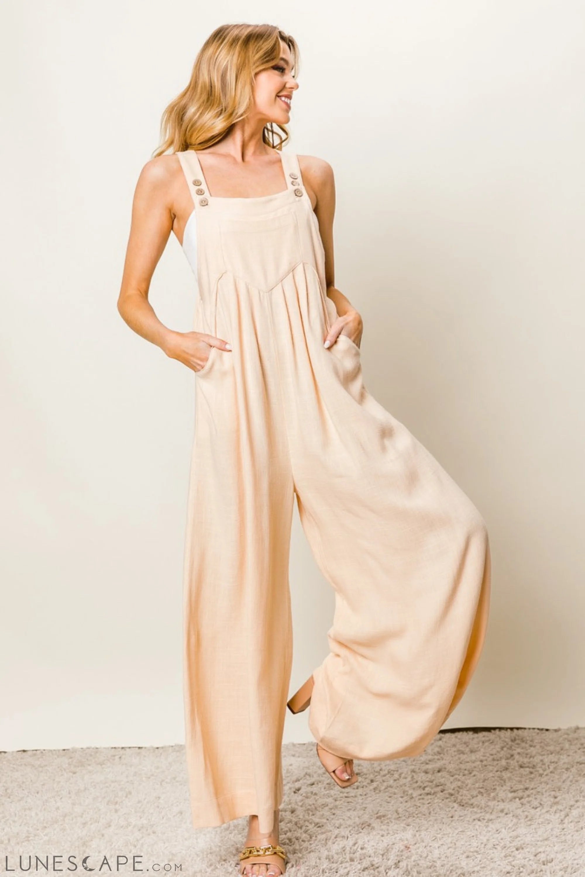 BiBi Texture Sleeveless Wide Leg Jumpsuit LUNESCAPE