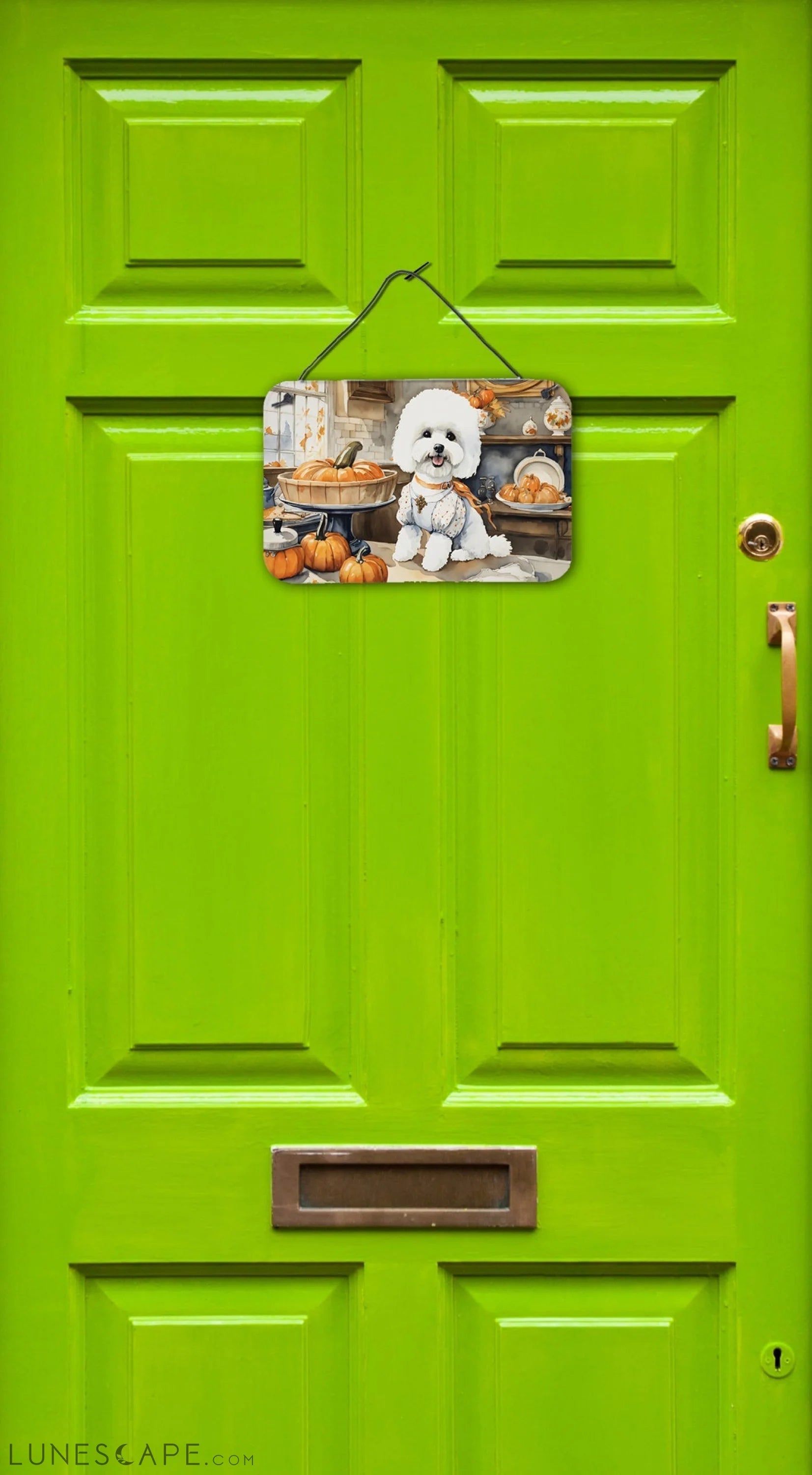 Bichon Frise Fall Kitchen Thanksgiving Pumpkins Wall or Door Hanging Prints LUNESCAPE