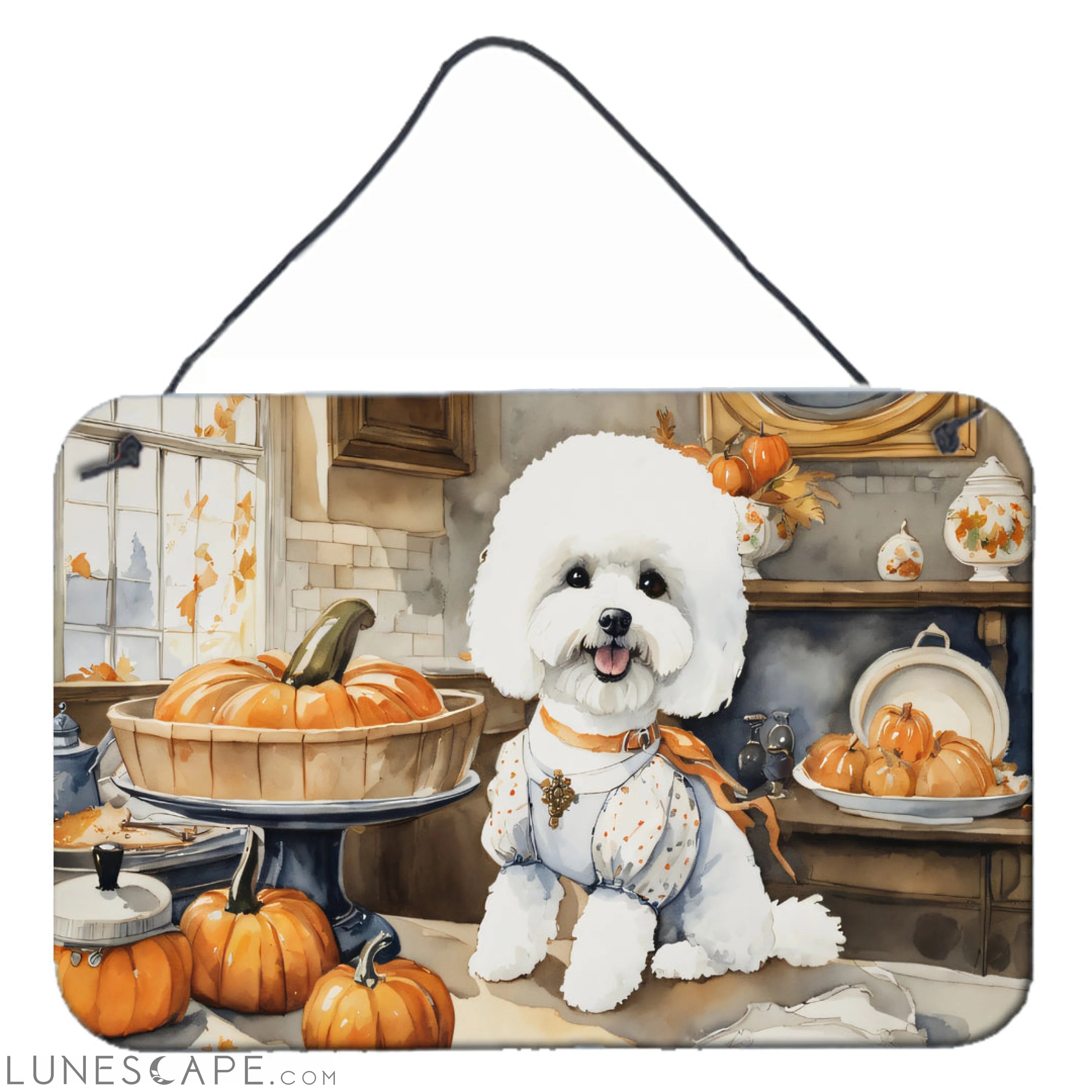 Bichon Frise Fall Kitchen Thanksgiving Pumpkins Wall or Door Hanging Prints LUNESCAPE