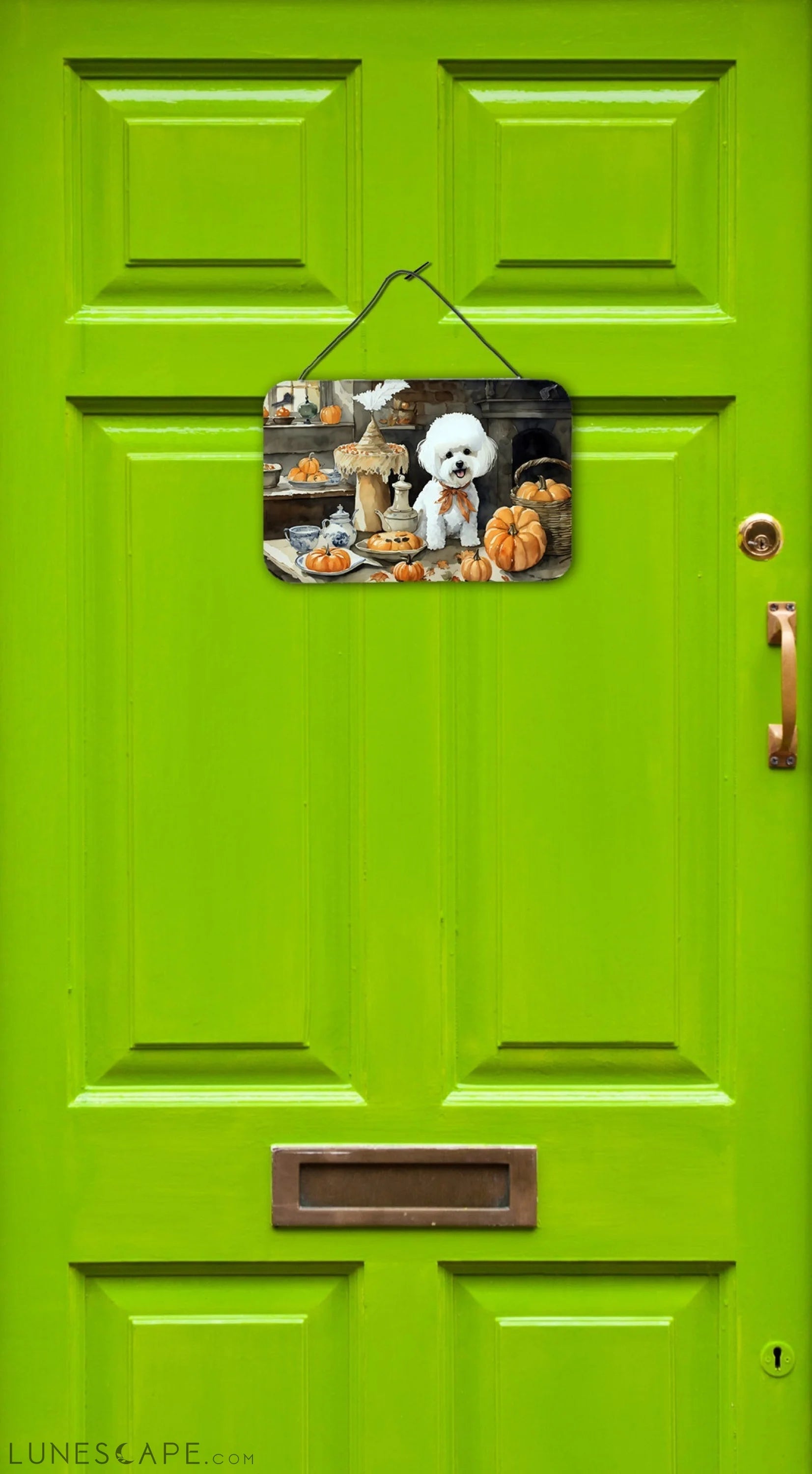 Bichon Frise Fall Thanksgiving Kitchen Pumpkins Wall or Door Hanging Prints LUNESCAPE