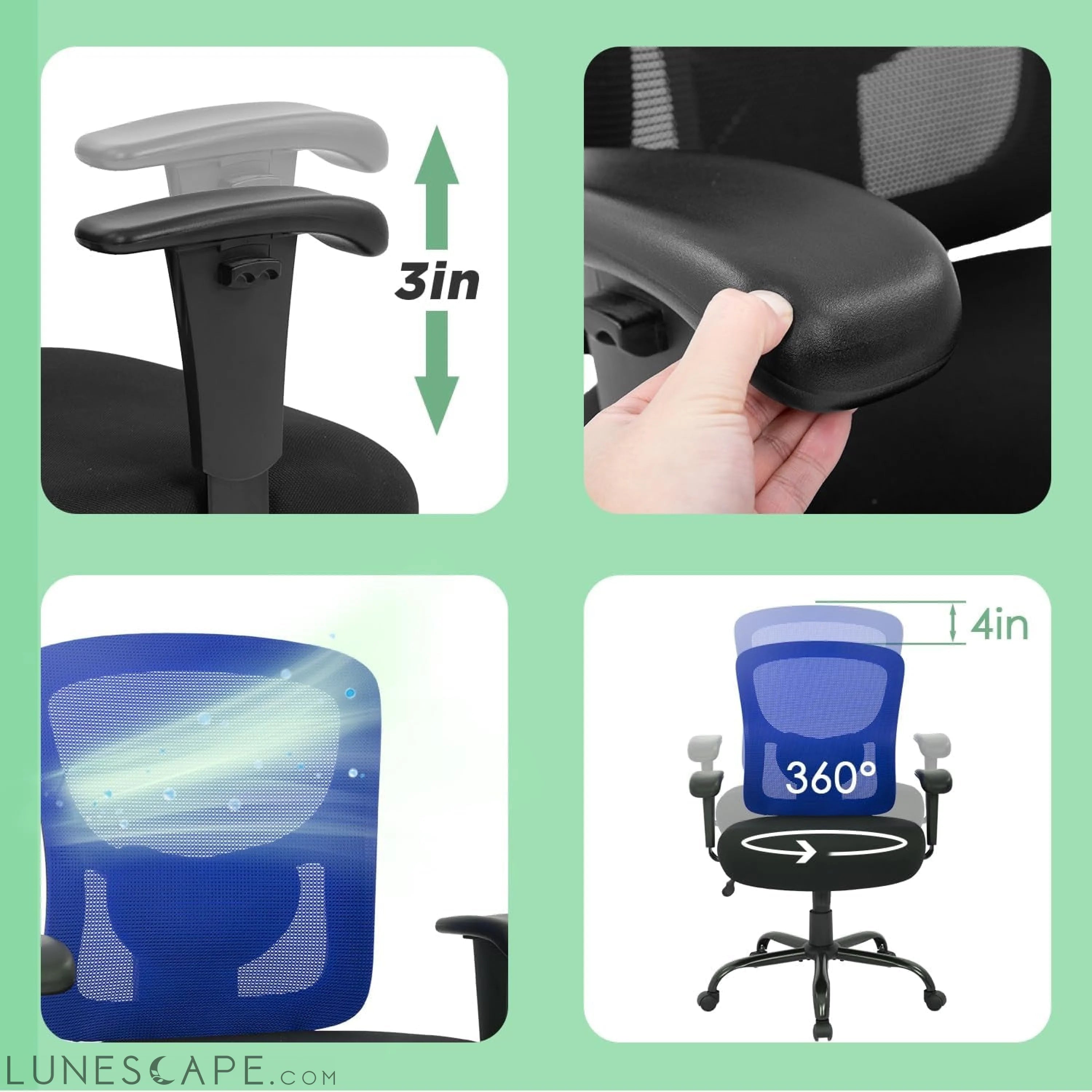Big and Tall Office Chair 400Lbs Desk Chair Mesh Computer Chair with LUNESCAPE