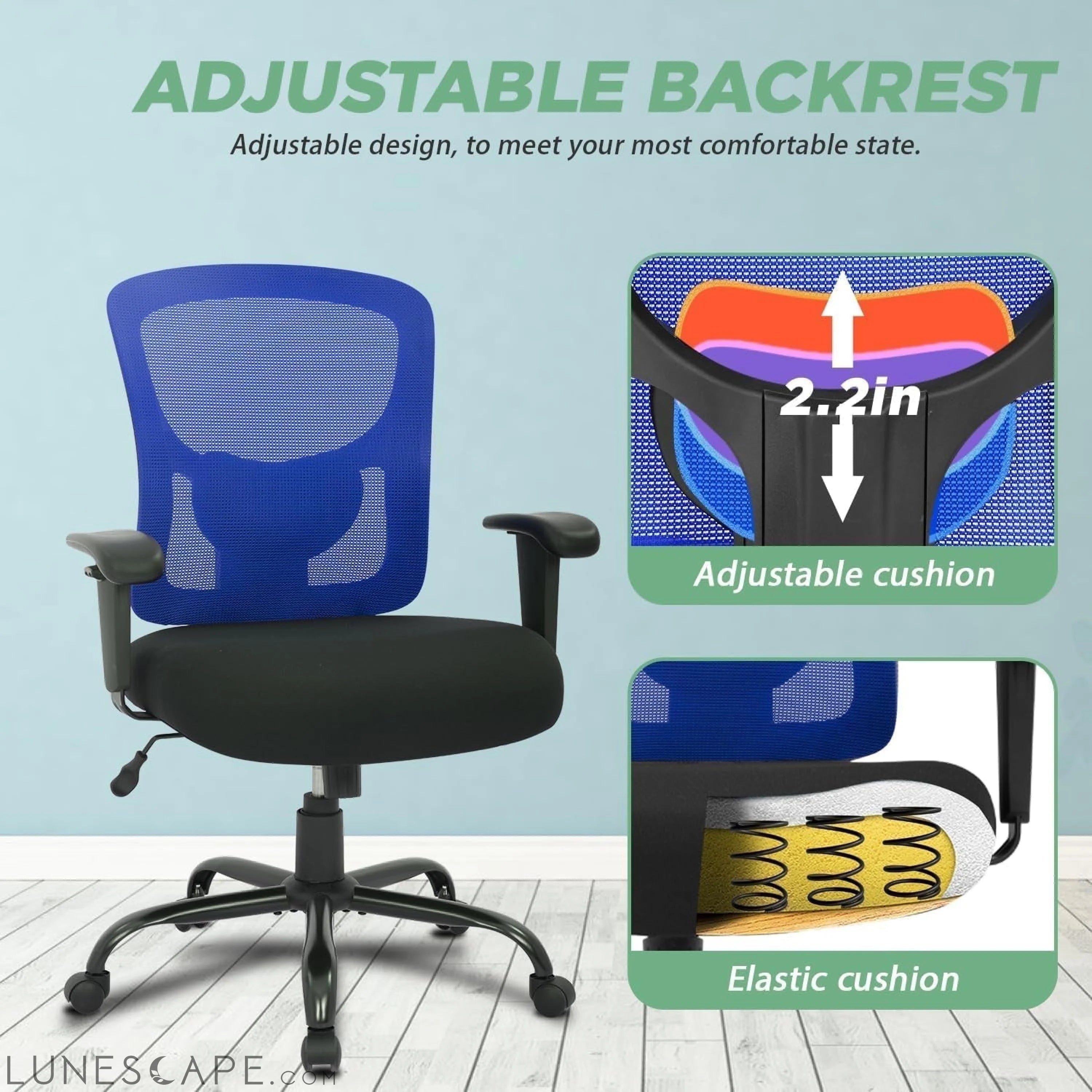 Big and Tall Office Chair 400Lbs Desk Chair Mesh Computer Chair with LUNESCAPE