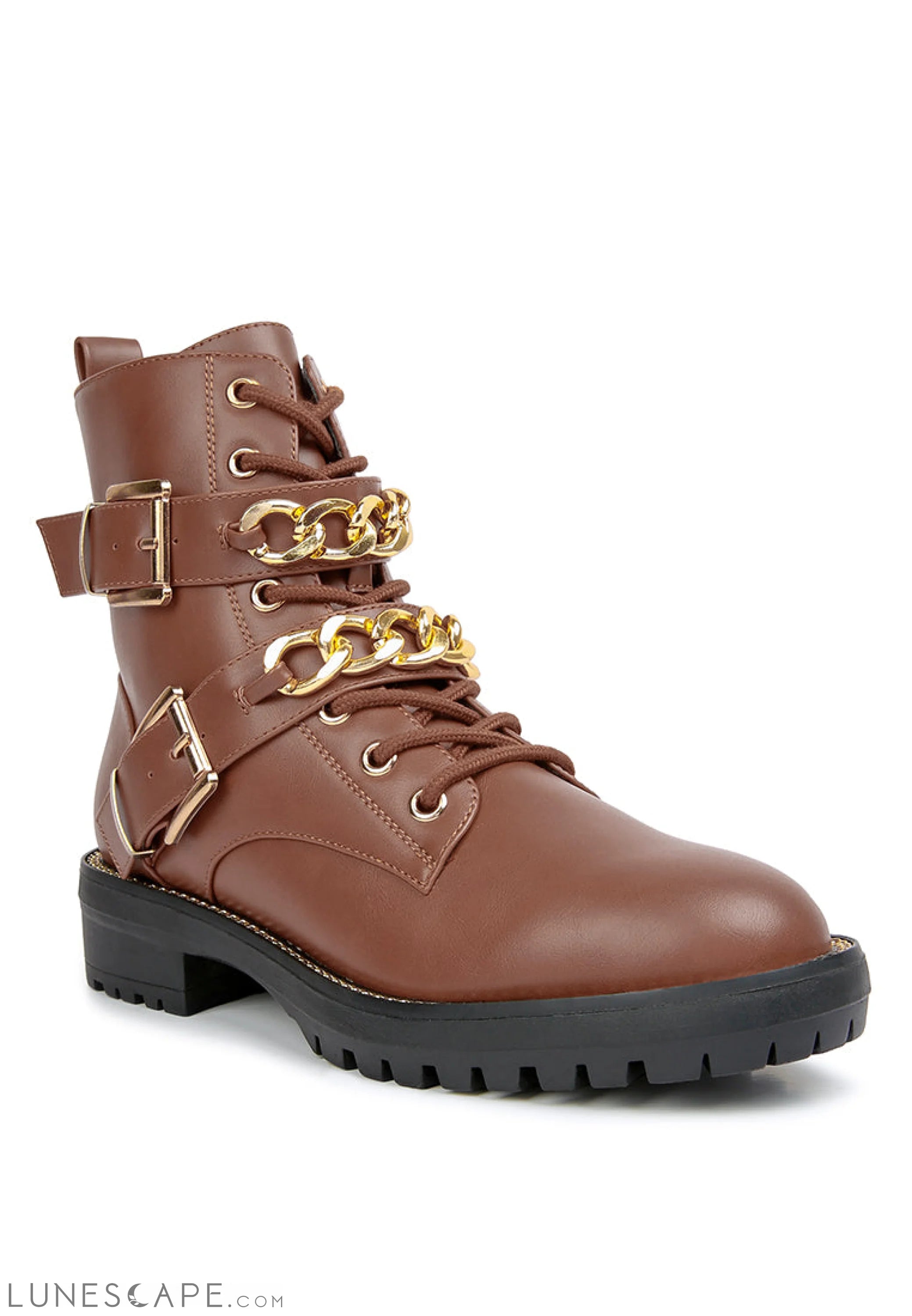 Billy Metal Chain Embellished Biker Boots LUNESCAPE