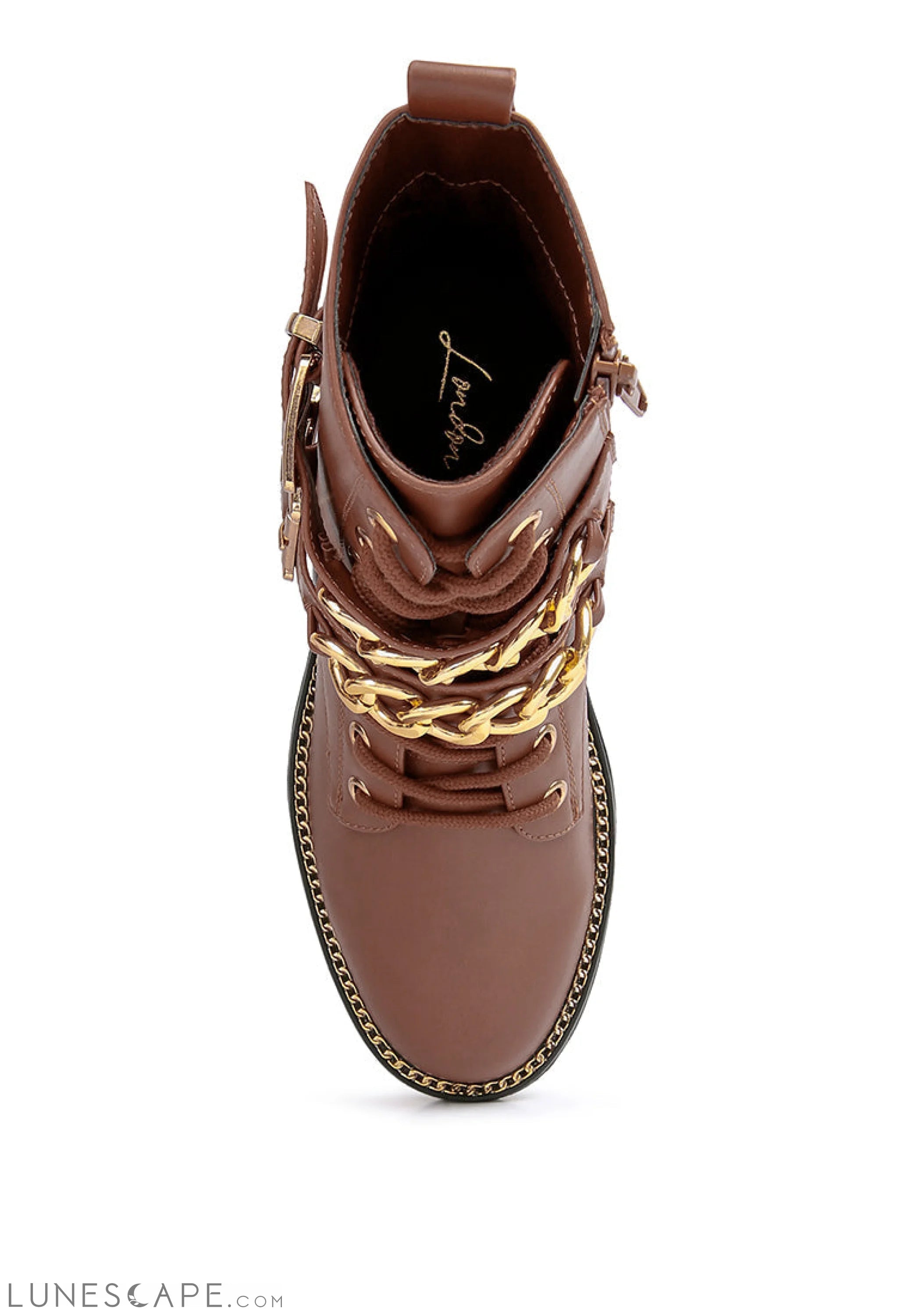 Billy Metal Chain Embellished Biker Boots LUNESCAPE
