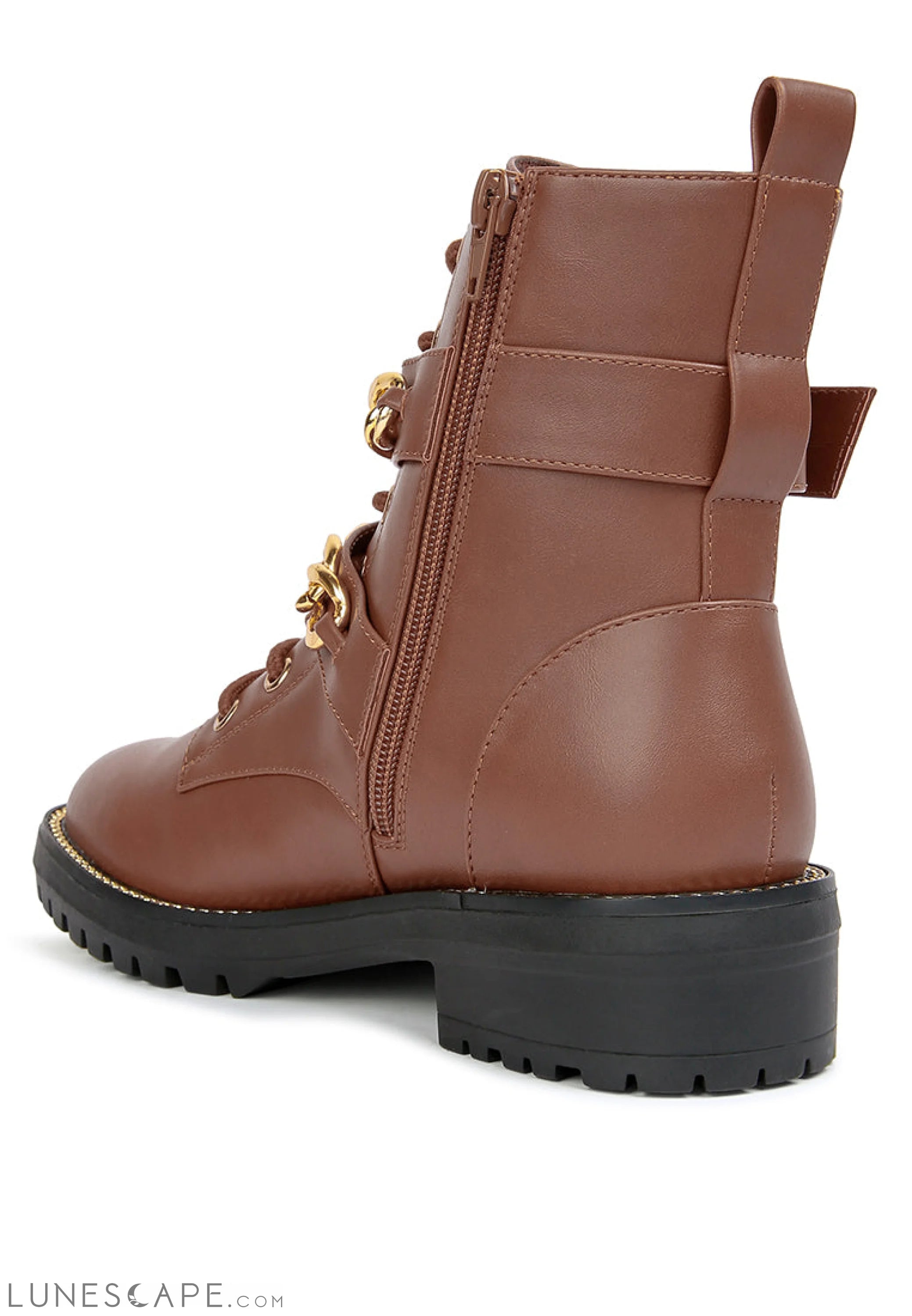 Billy Metal Chain Embellished Biker Boots LUNESCAPE